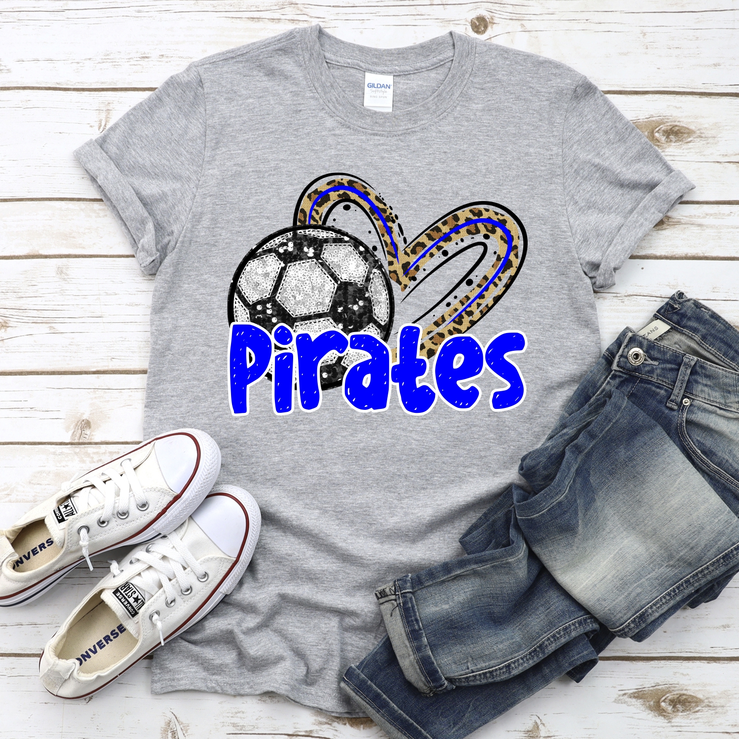 CUSTOM PIRATES (faux) glitter soccer leopard heart *DTF* Transfer - Image 2
