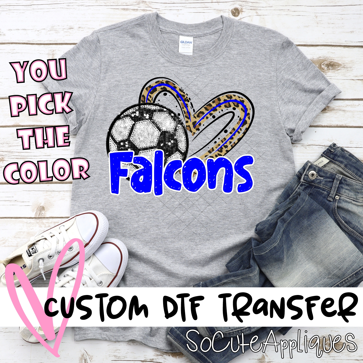 CUSTOM FALCONS (faux) glitter soccer leopard heart *DTF* Transfer