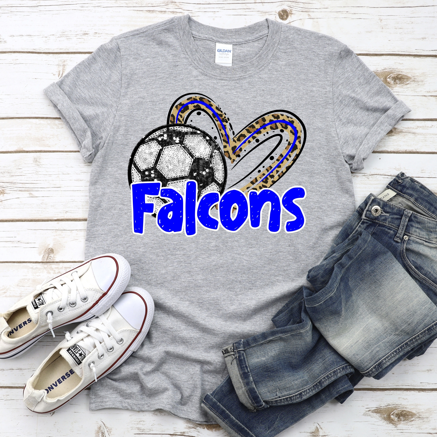 CUSTOM FALCONS (faux) glitter soccer leopard heart *DTF* Transfer - Image 2