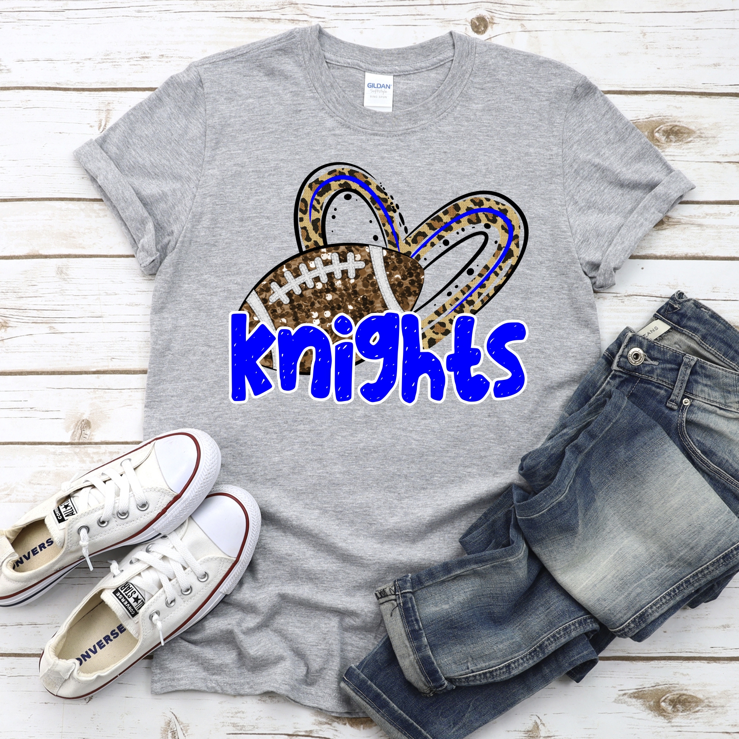 CUSTOM KNIGHTS (faux) glitter football leopard heart *DTF* Transfer - Image 2