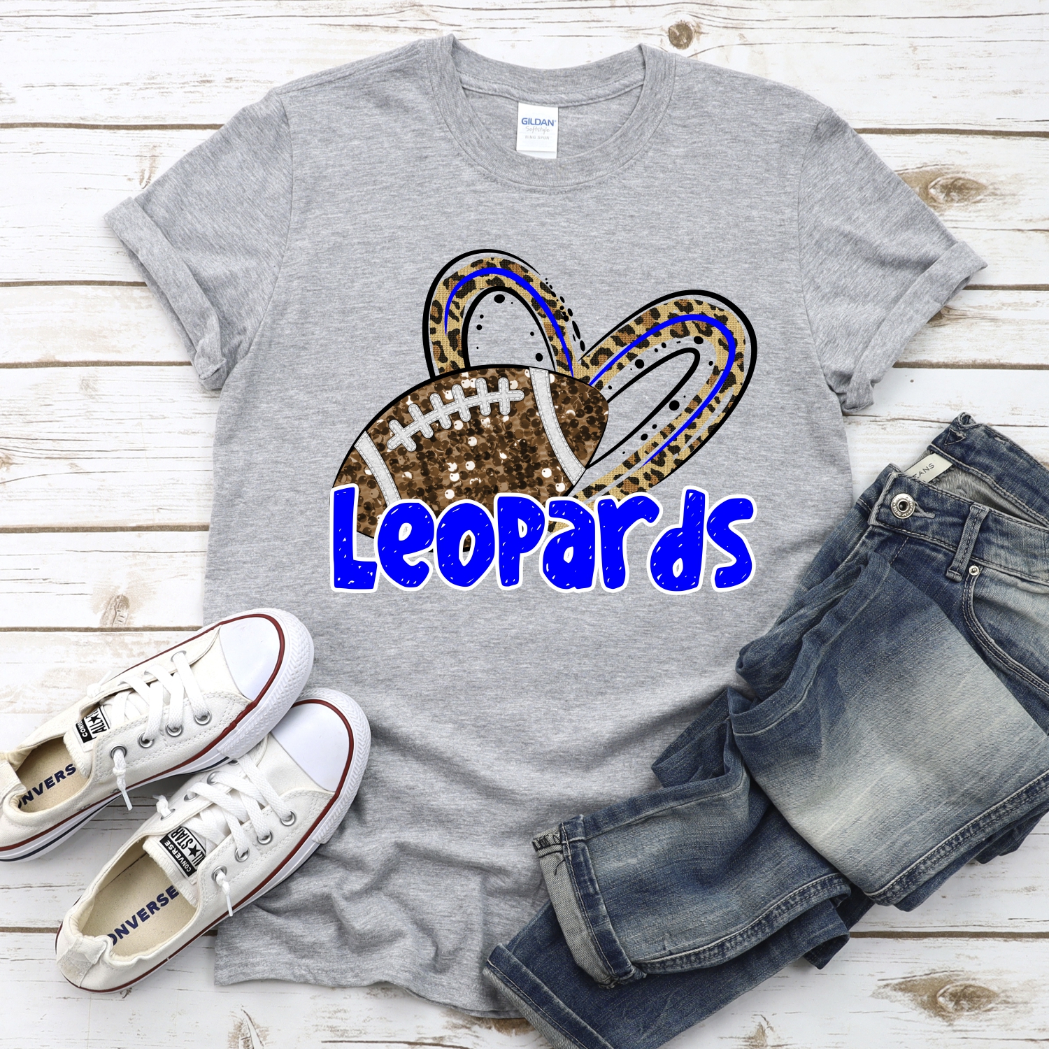 CUSTOM LEOPARDS (faux) glitter football leopard heart *DTF* Transfer - Image 2