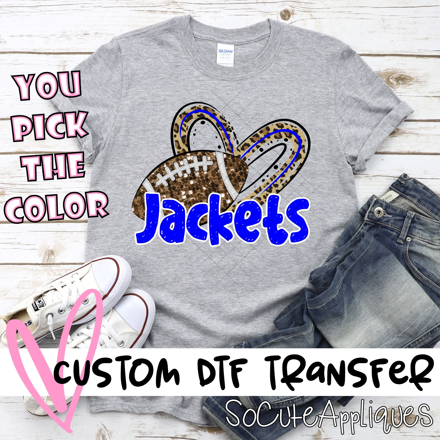 CUSTOM JACKETS (faux) glitter football leopard heart *DTF* Transfer