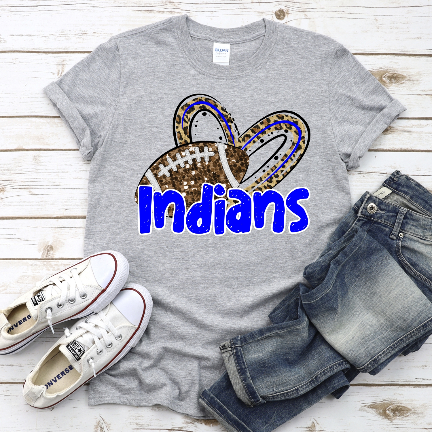CUSTOM INDIANS (faux) glitter football leopard heart *DTF* Transfer - Image 2