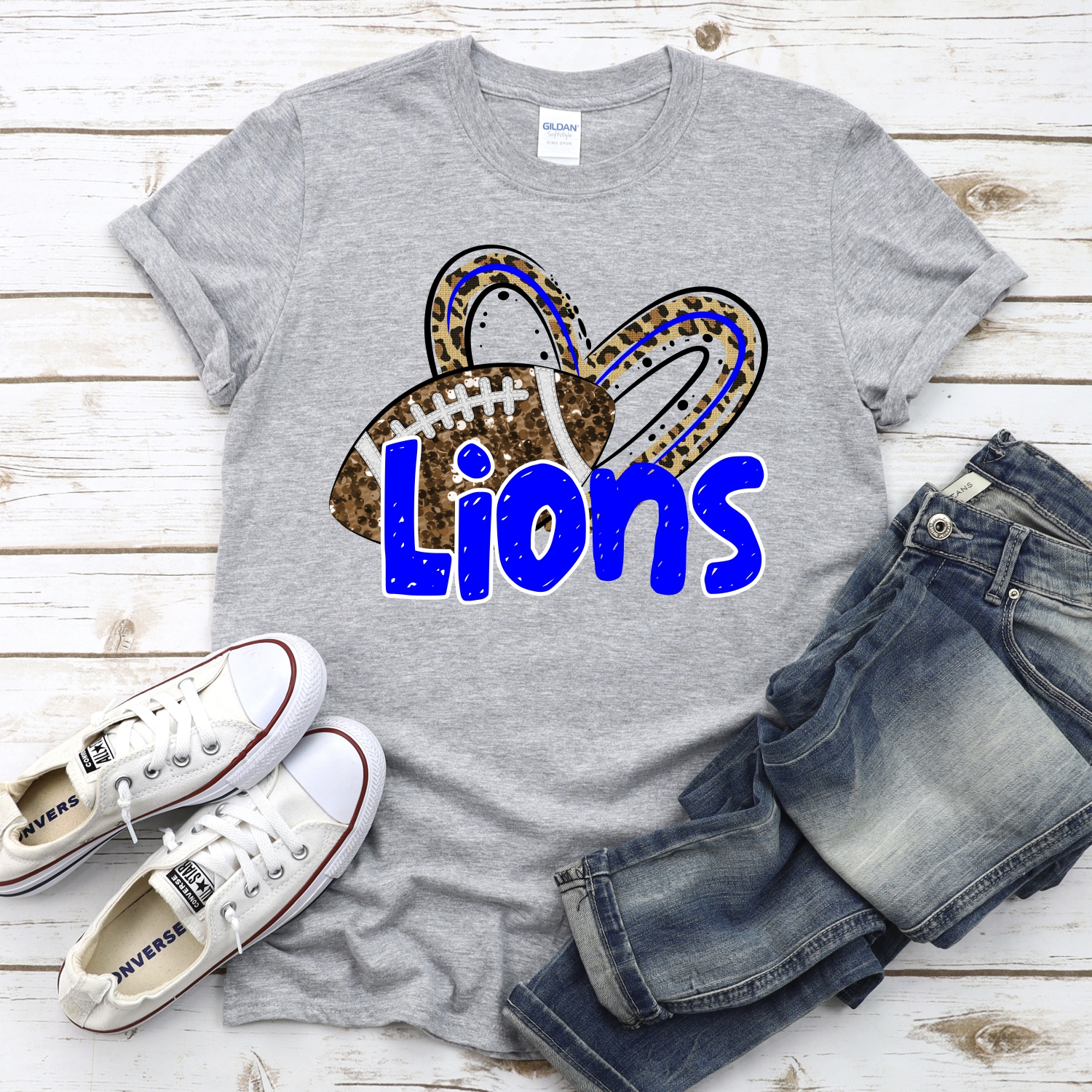 CUSTOM LIONS (faux) glitter football leopard heart *DTF* Transfer - Image 2