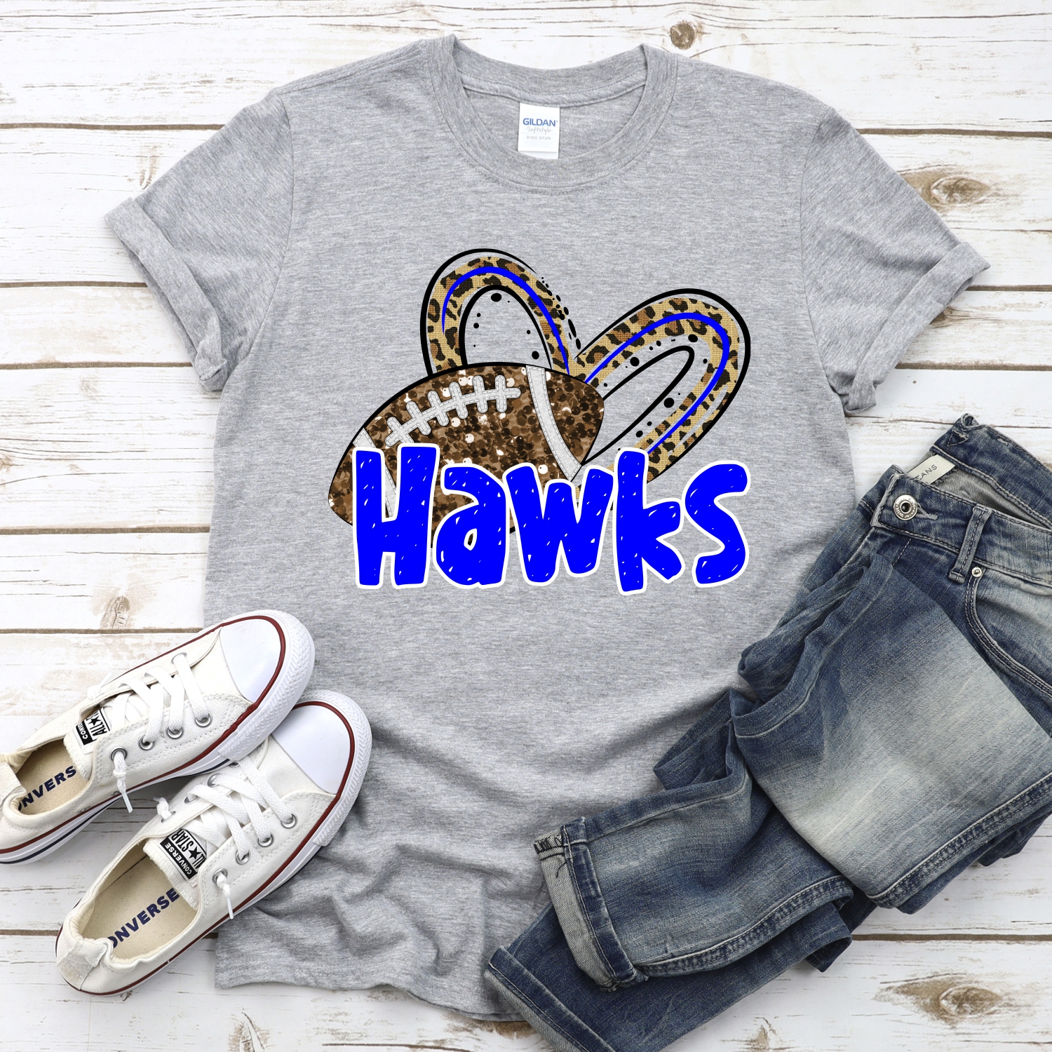 CUSTOM HAWKS (faux) glitter football leopard heart *DTF* Transfer - Image 2