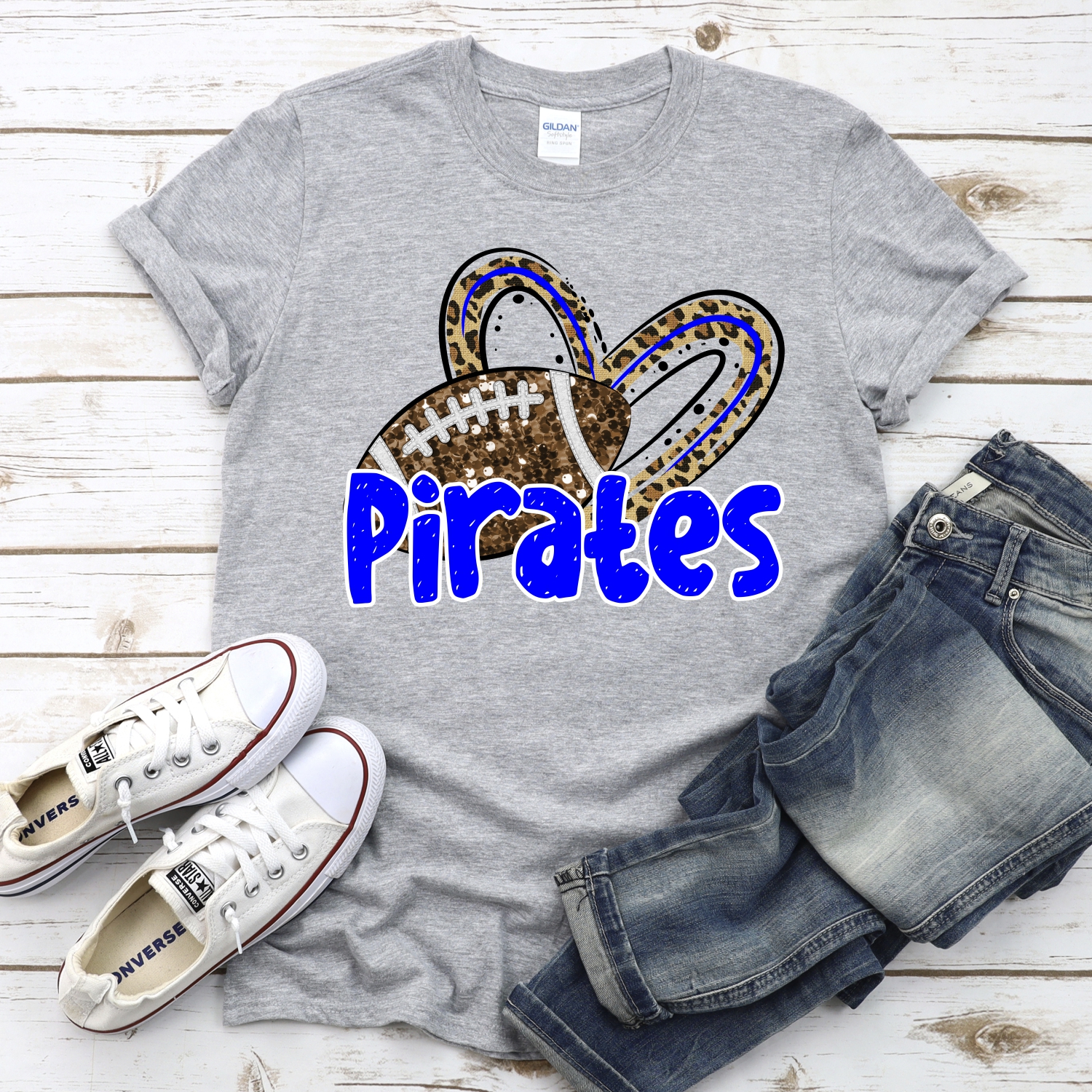 CUSTOM PIRATES (faux) glitter football leopard heart *DTF* Transfer - Image 2