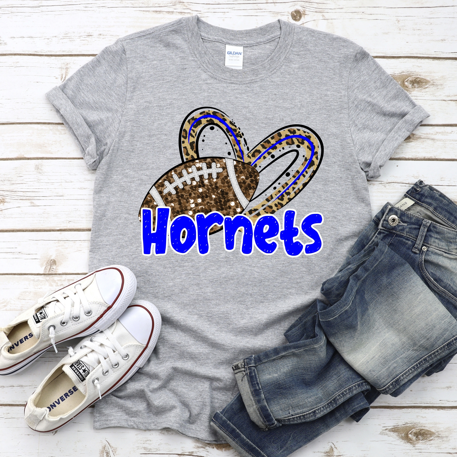 CUSTOM HORNETS (faux) glitter football leopard heart *DTF* Transfer - Image 2