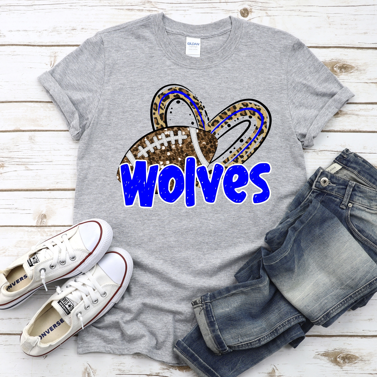 CUSTOM WOLVES (faux) glitter football leopard heart *DTF* Transfer - Image 2