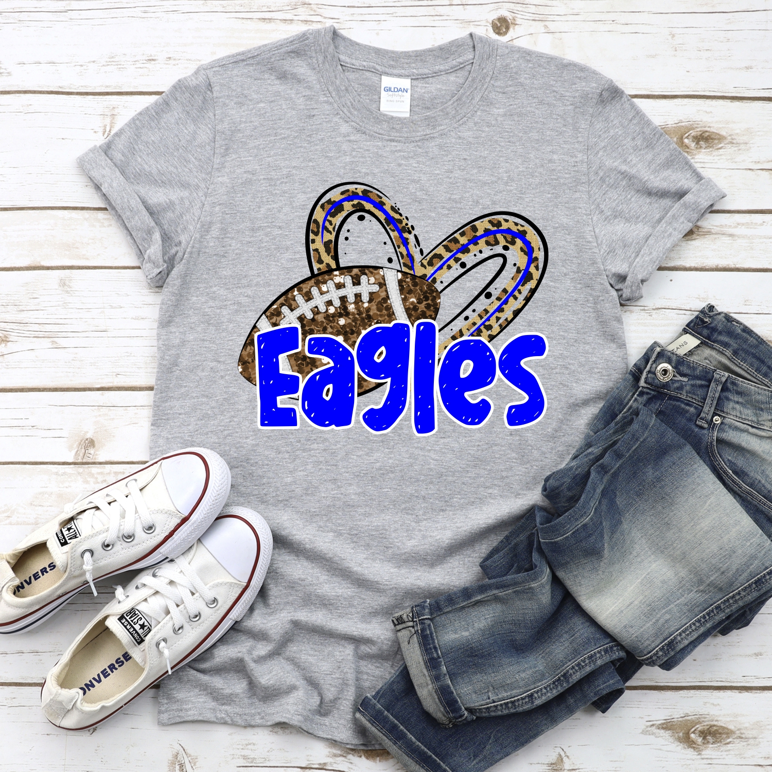 CUSTOM EAGLES (faux) glitter football leopard heart *DTF* Transfer - Image 2