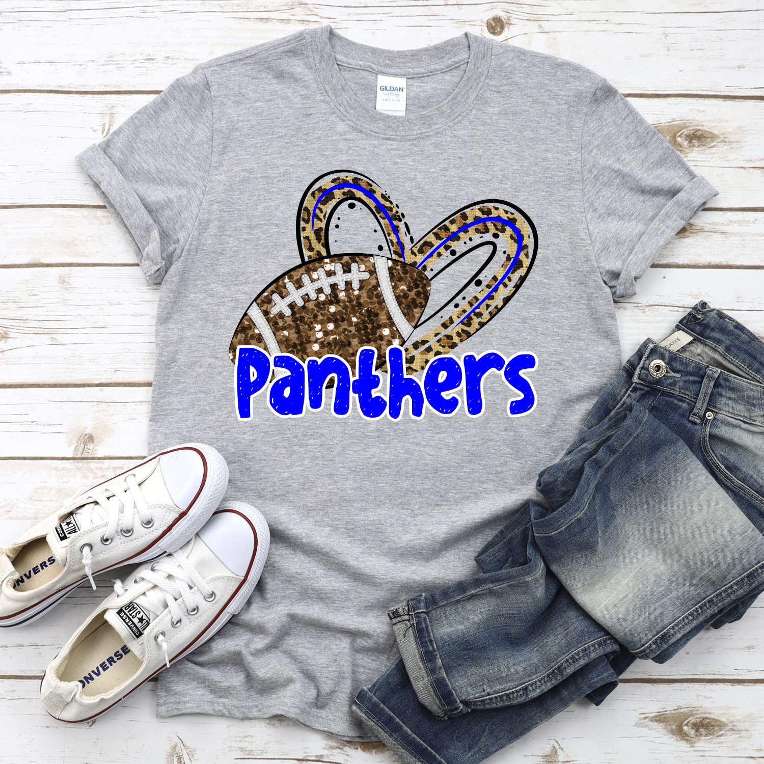 CUSTOM PANTHERS (faux) glitter football leopard heart *DTF* Transfer - Image 2