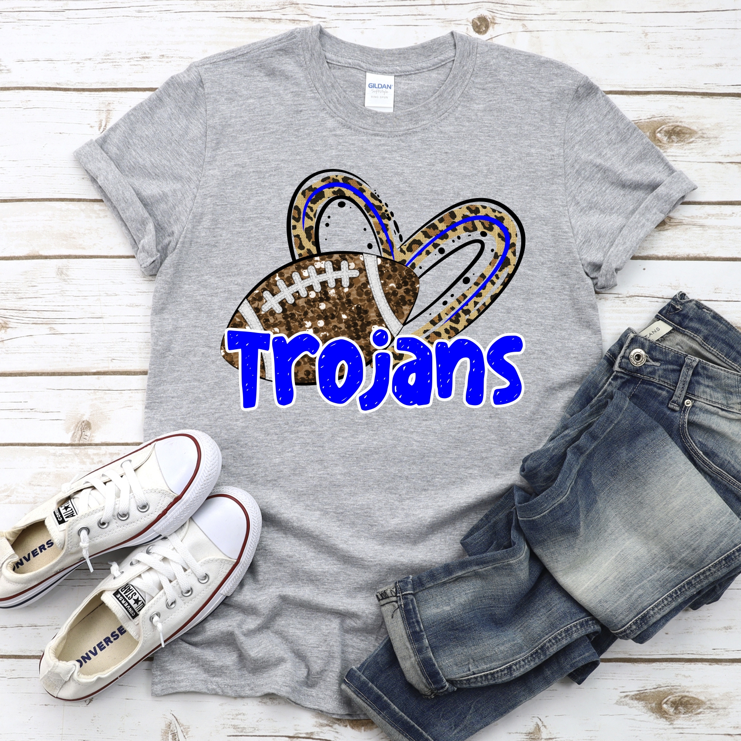 CUSTOM TROJANS (faux) glitter football leopard heart *DTF* Transfer - Image 2