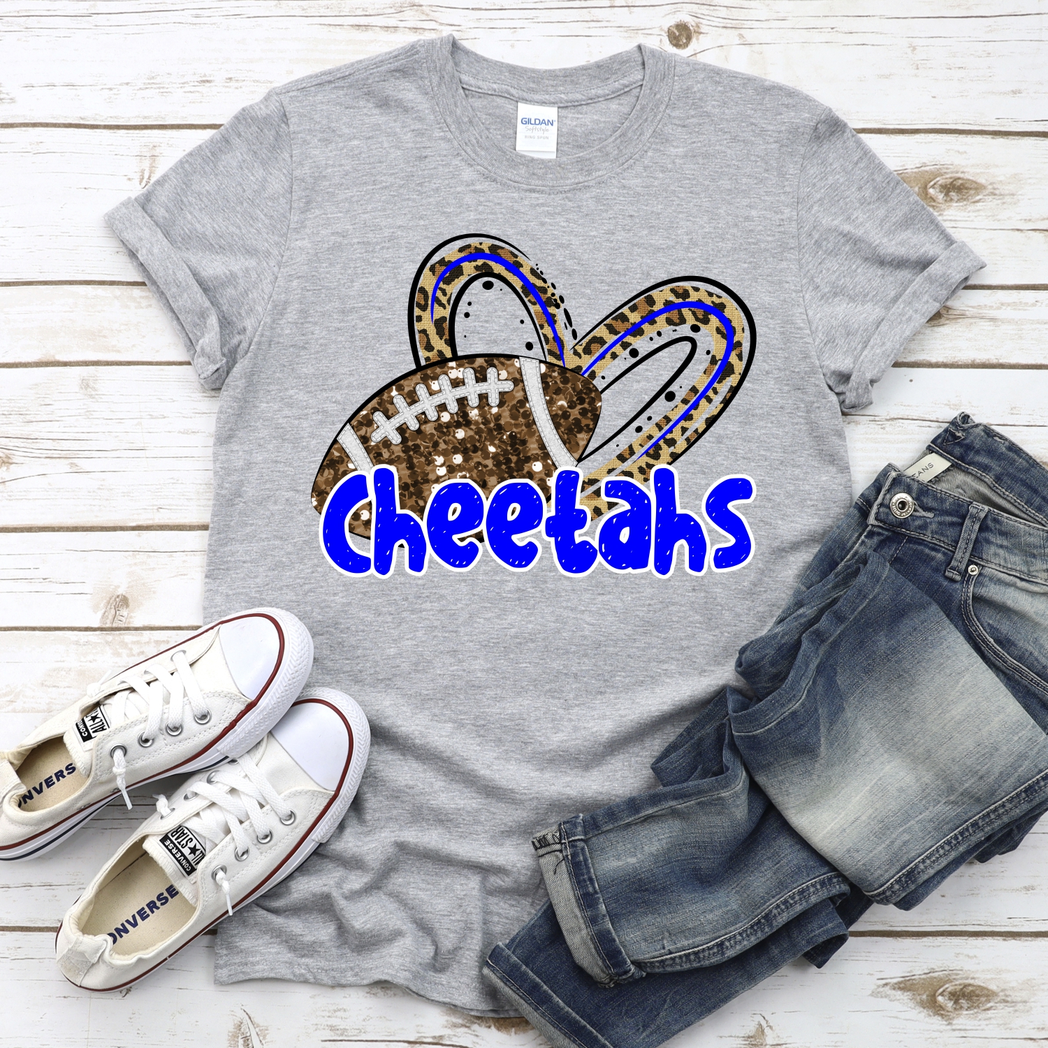 CUSTOM CHEETAHS (faux) glitter football leopard heart *DTF* Transfer - Image 2