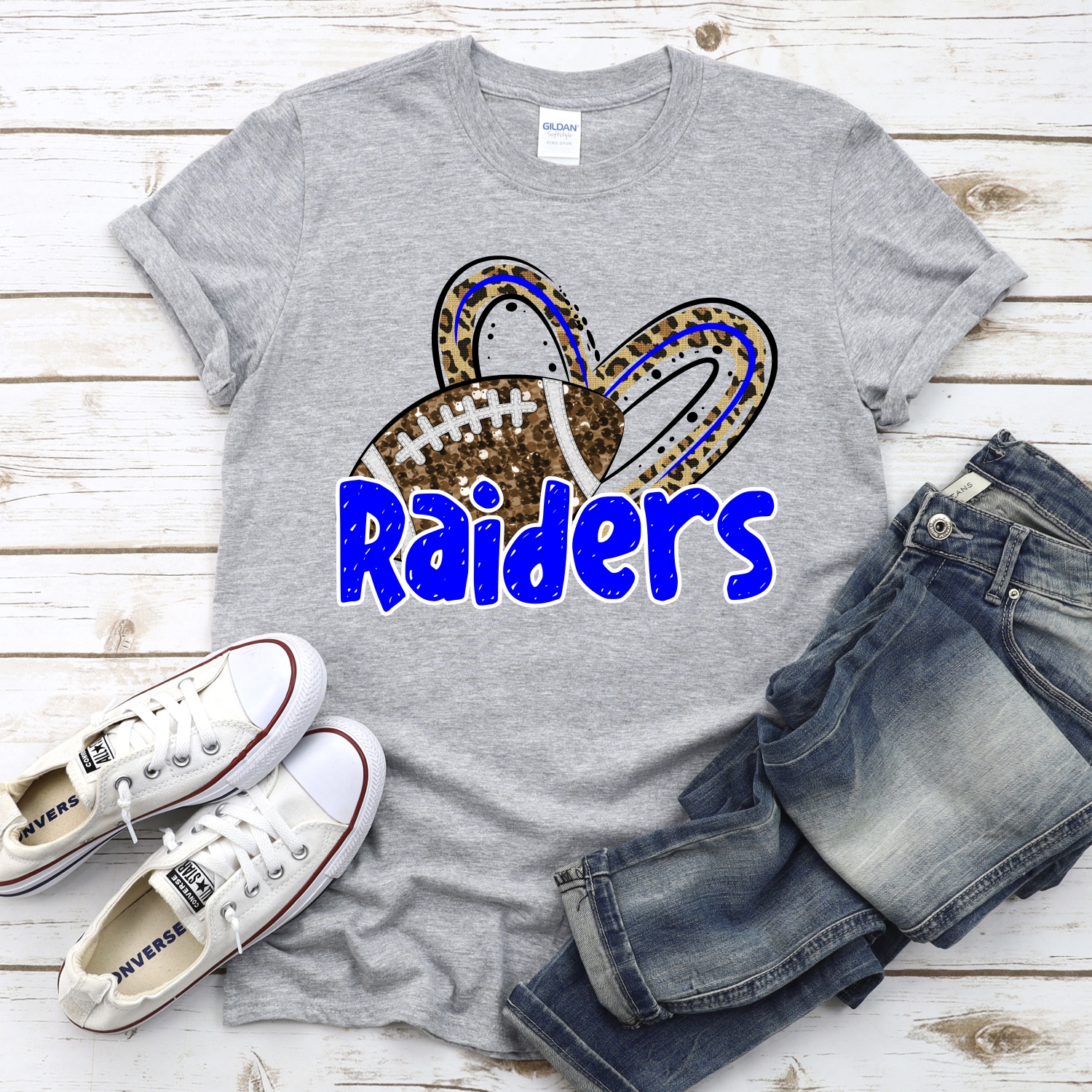 CUSTOM RAIDERS (faux) glitter football leopard heart *DTF* Transfer - Image 2