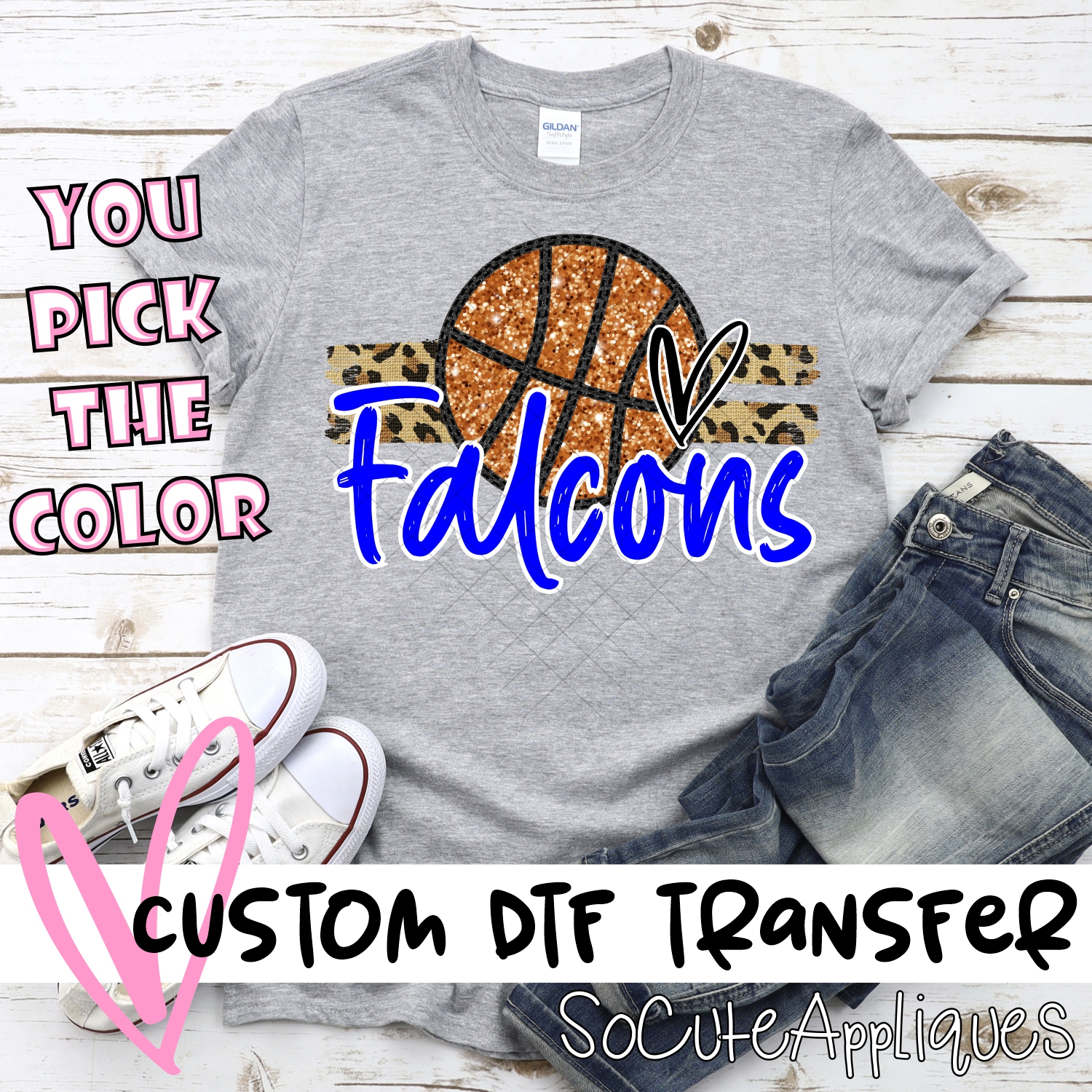 CUSTOM FALCONS (faux) glitter Basketball on leopard stripes *DTF* Transfer