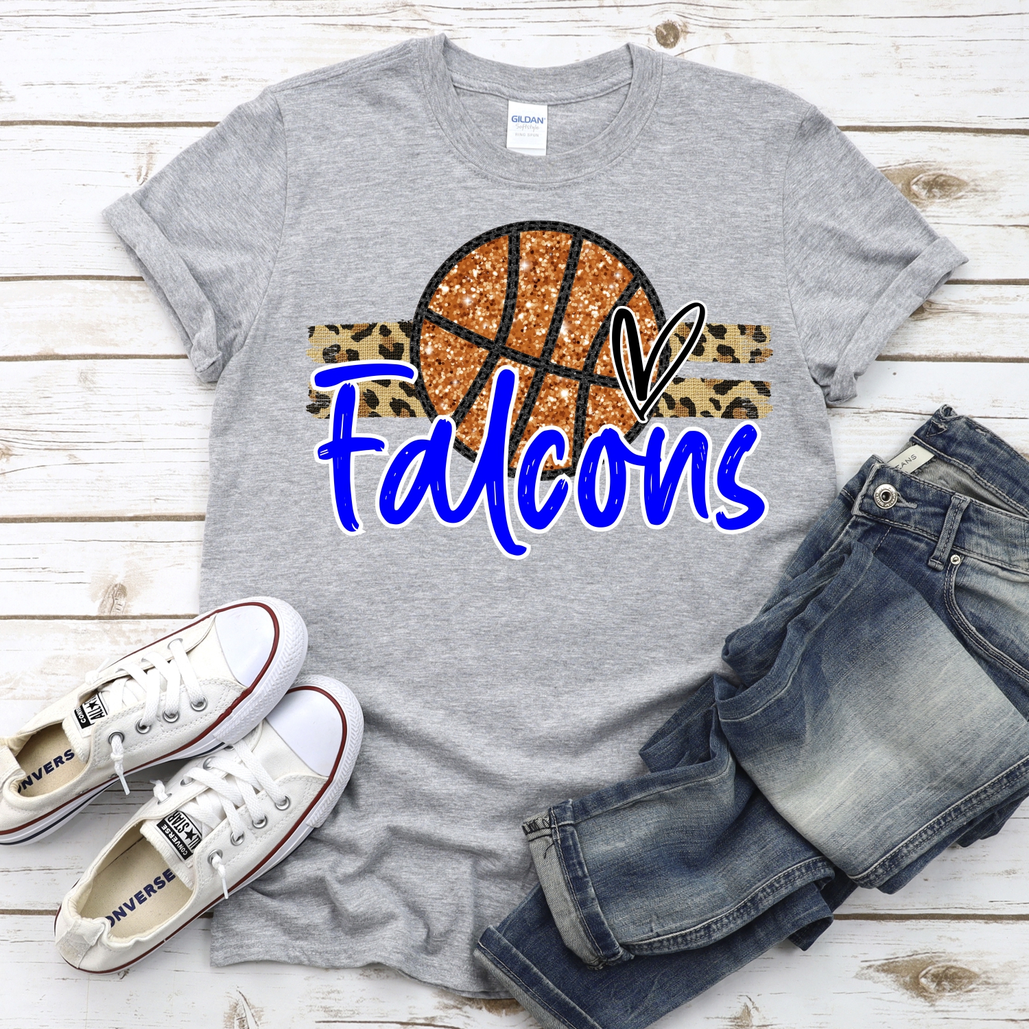 CUSTOM FALCONS (faux) glitter Basketball on leopard stripes *DTF* Transfer - Image 2