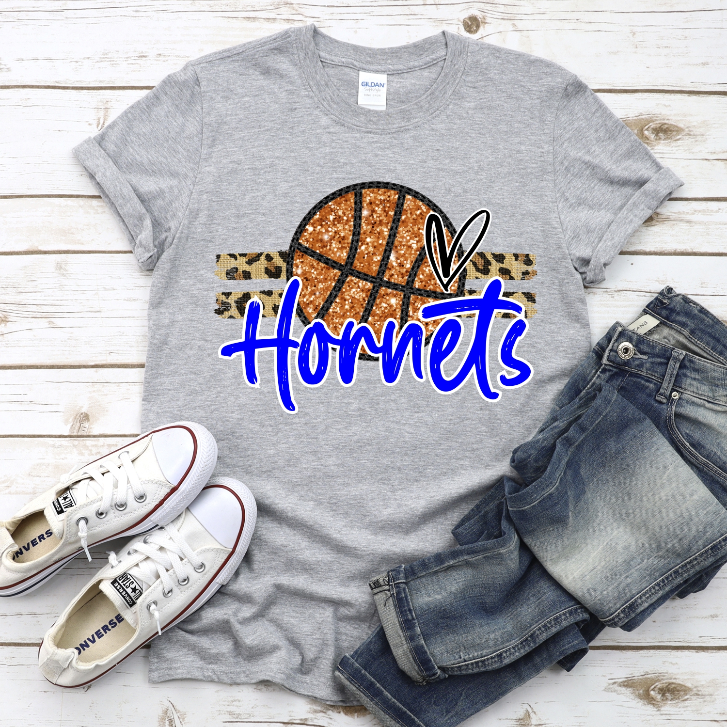CUSTOM HORNETS (faux) glitter Basketball on leopard stripes *DTF* Transfer - Image 2