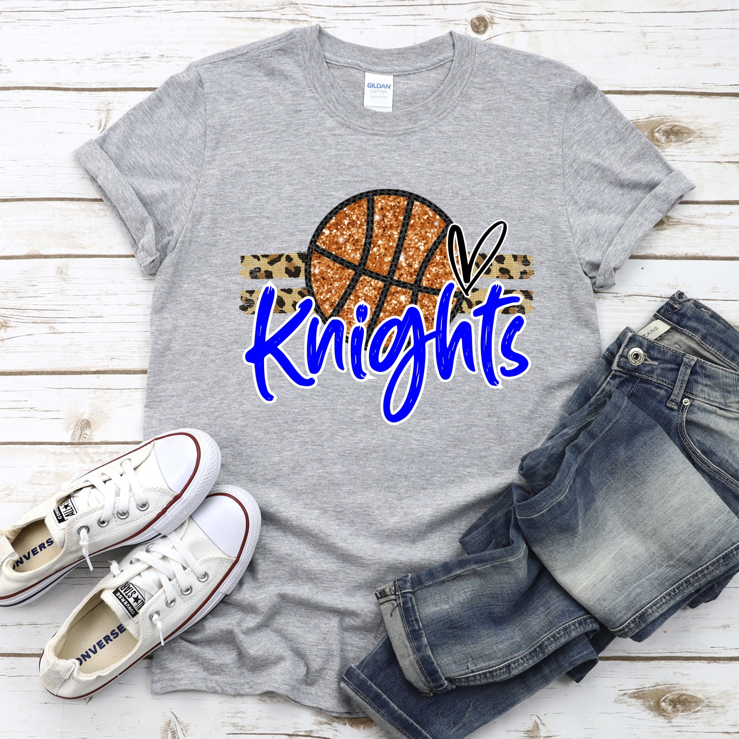 CUSTOM KNIGHTS (faux) glitter Basketball on leopard stripes *DTF* Transfer - Image 2