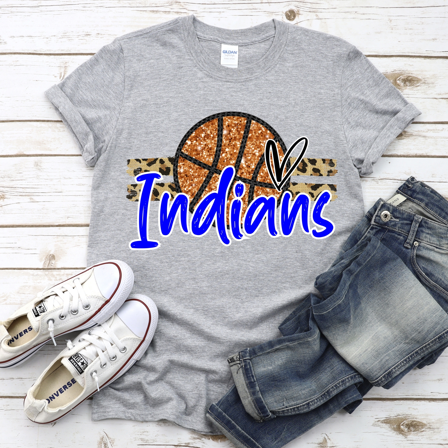 CUSTOM INDIANS (faux) glitter Basketball on leopard stripes *DTF* Transfer - Image 2