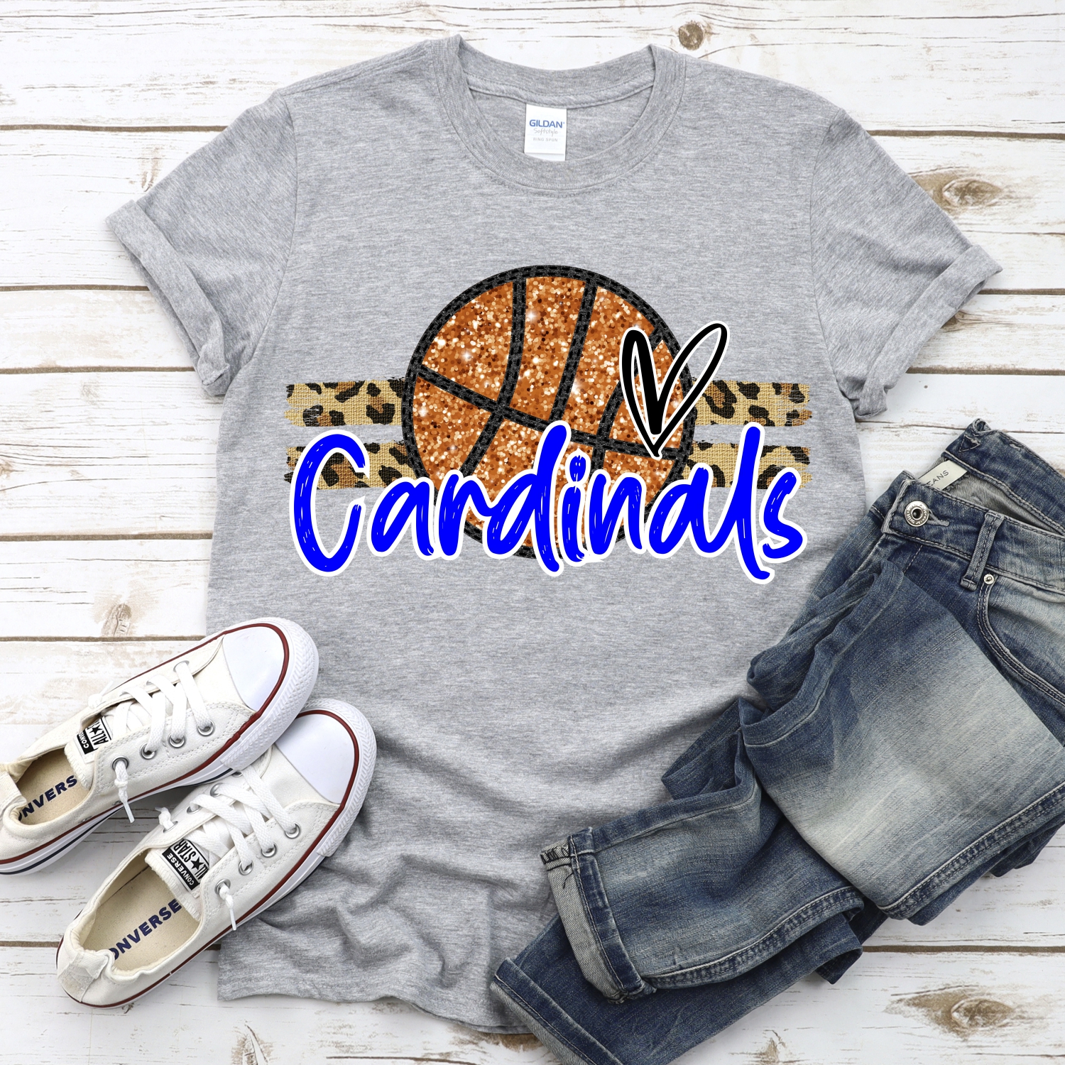 CUSTOM CARDINALS (faux) glitter Basketball on leopard stripes *DTF* Transfer - Image 2