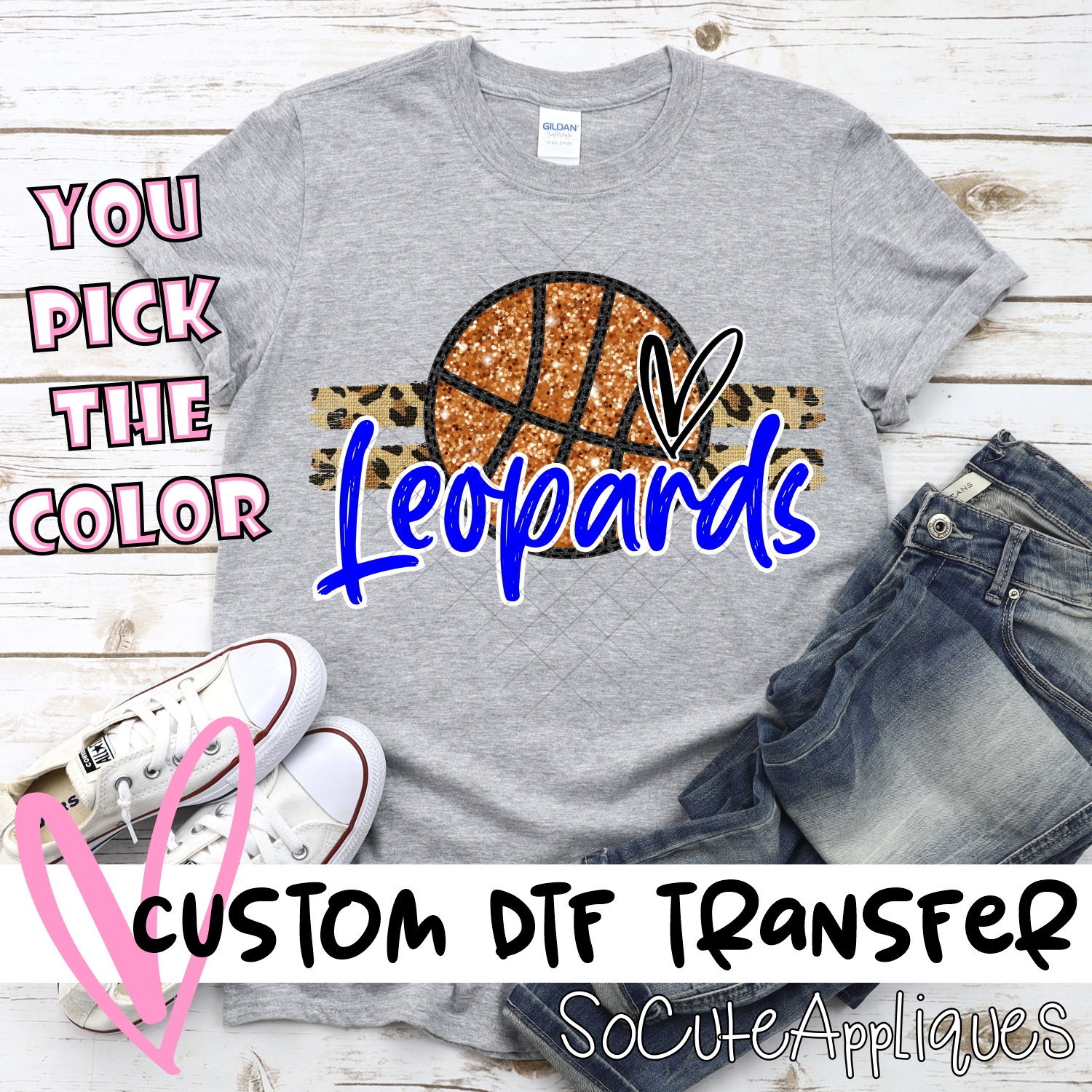 CUSTOM LEOPARDS (faux) glitter Basketball on leopard stripes *DTF* Transfer