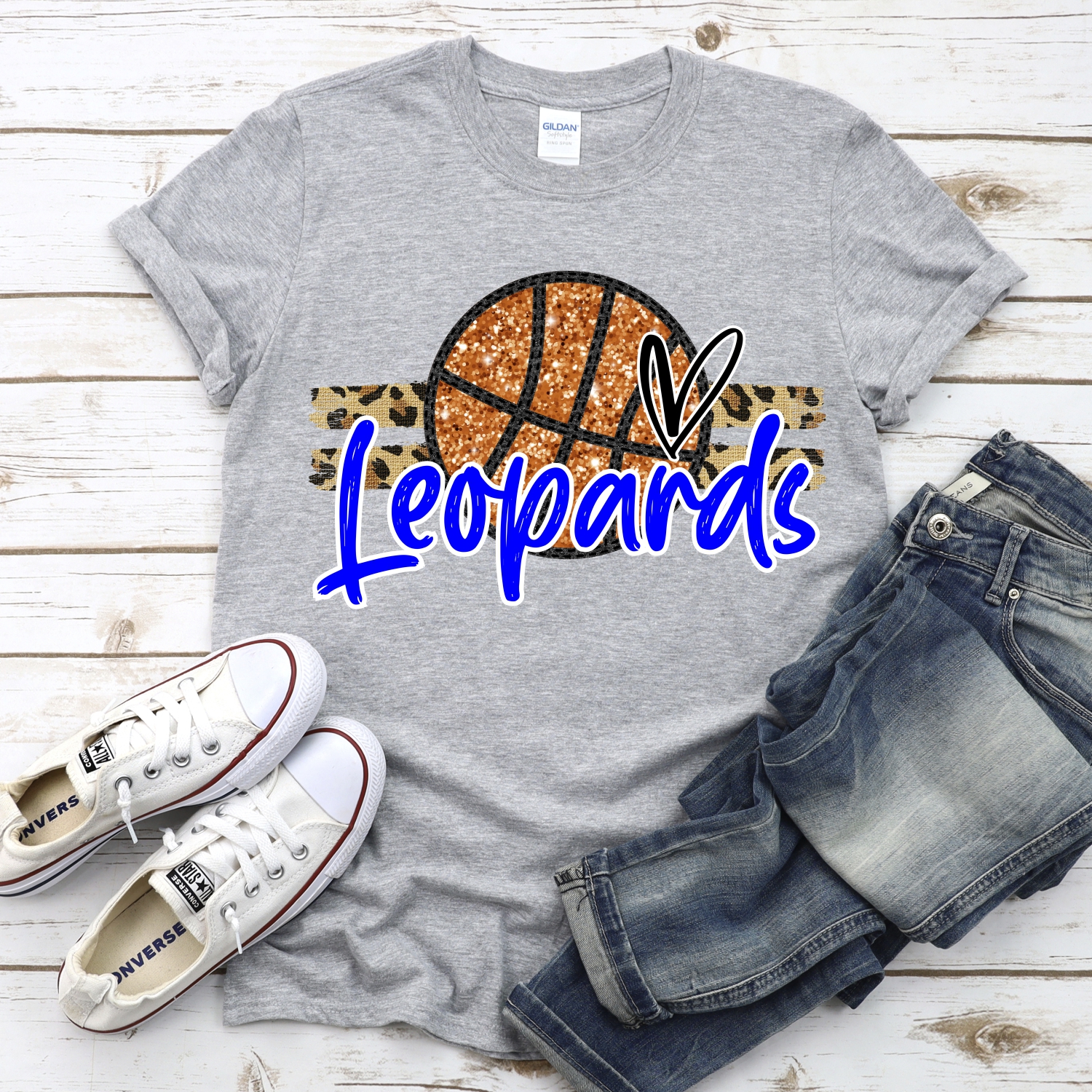 CUSTOM LEOPARDS (faux) glitter Basketball on leopard stripes *DTF* Transfer - Image 2