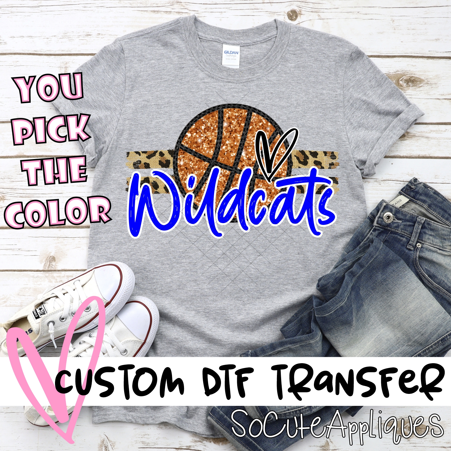 CUSTOM WILDCATS (faux) glitter Basketball on leopard stripes *DTF* Transfer