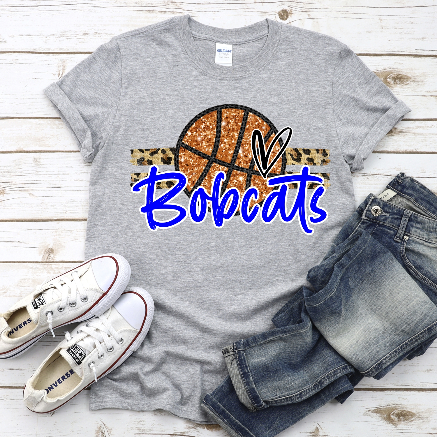 CUSTOM BOBCATS (faux) glitter Basketball on leopard stripes *DTF* Transfer - Image 2