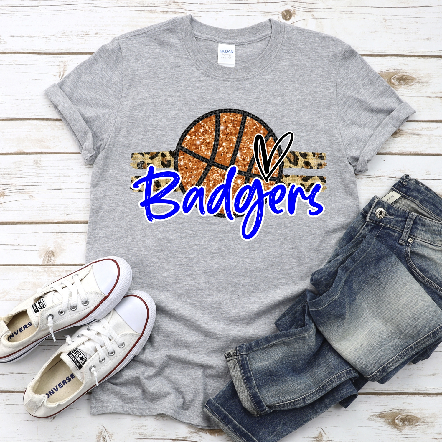 CUSTOM BADGERS (faux) glitter Basketball on leopard stripes *DTF* Transfer - Image 2
