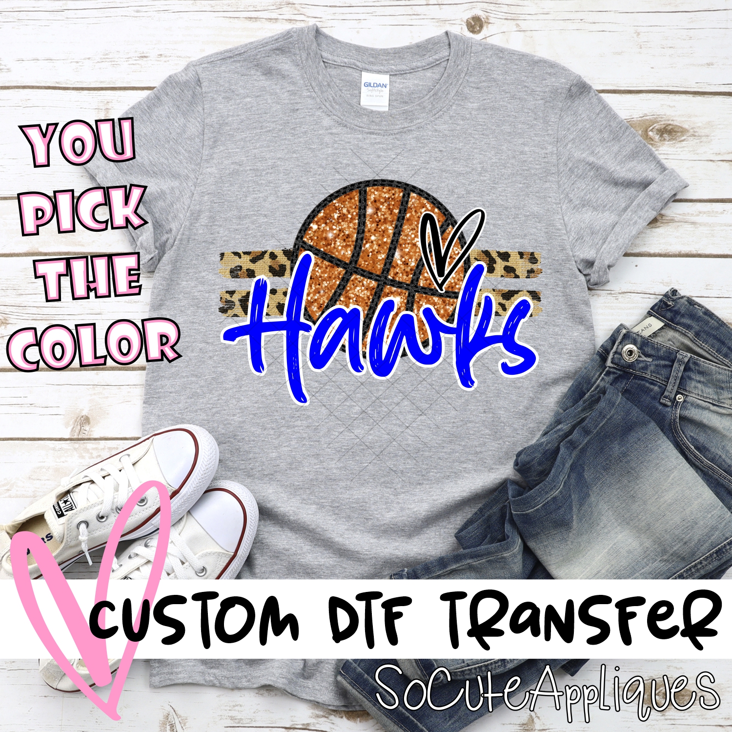 CUSTOM HAWKS (faux) glitter Basketball on leopard stripes *DTF* Transfer