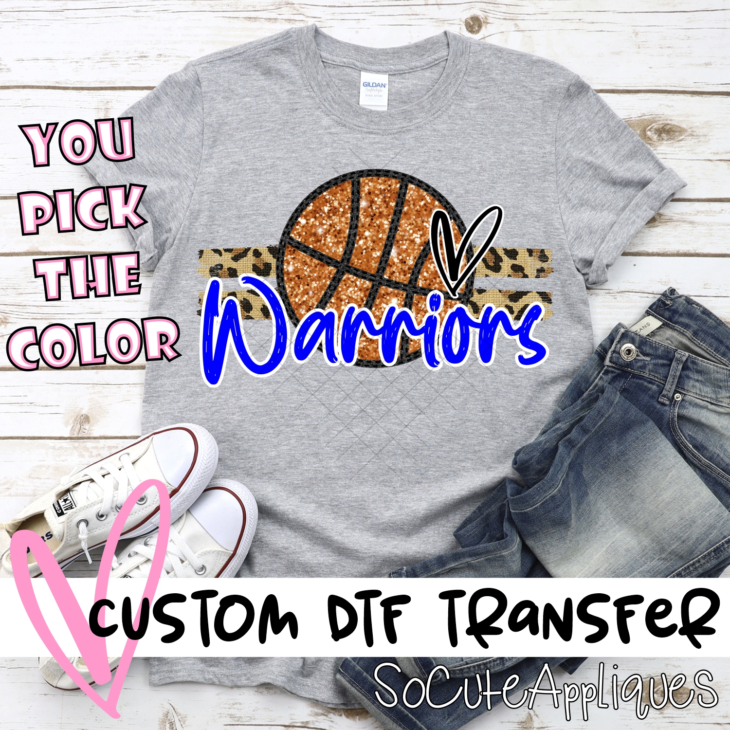 CUSTOM WARRIORS (faux) glitter Basketball on leopard stripes *DTF* Transfer
