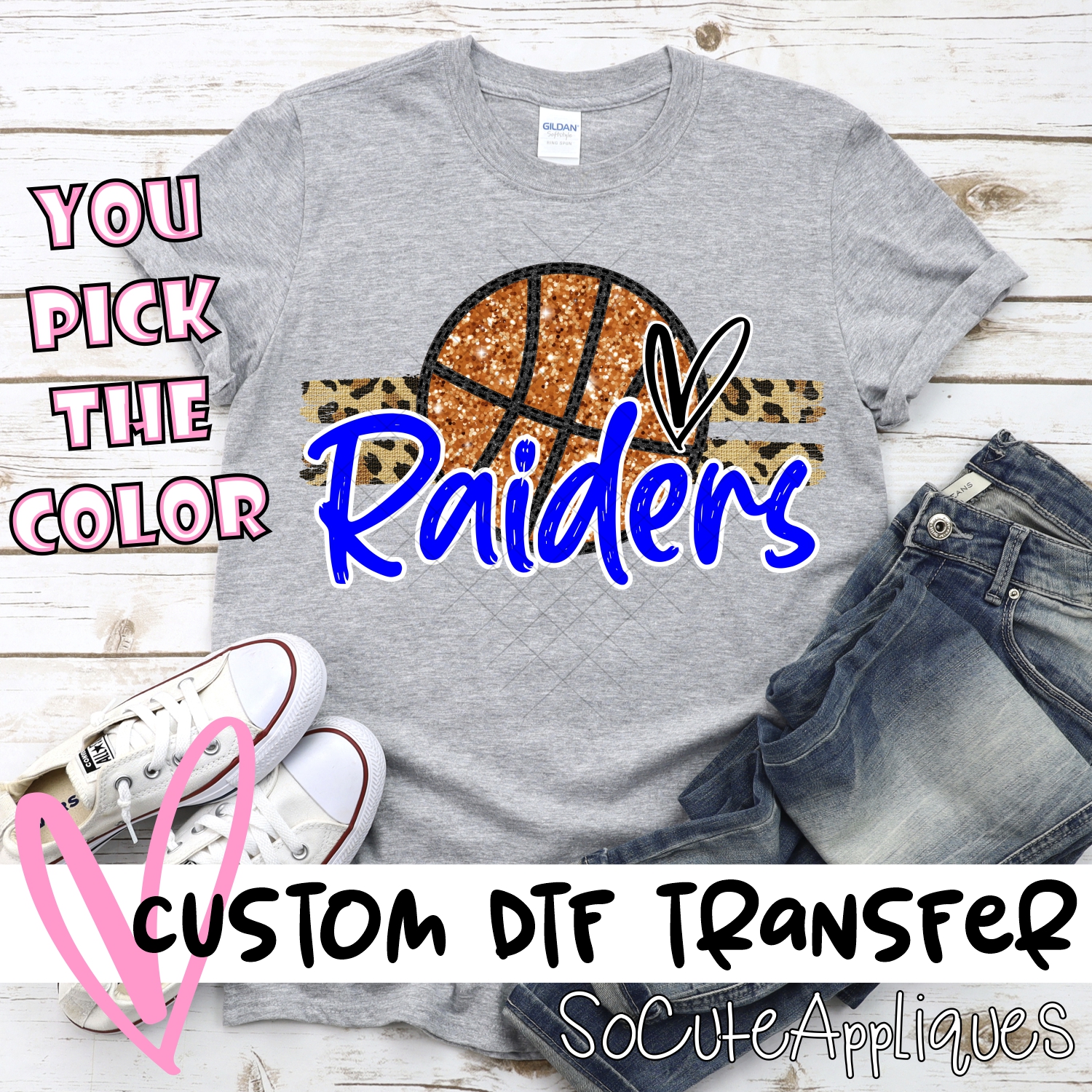CUSTOM RAIDERS (faux) glitter Basketball on leopard stripes *DTF* Transfer