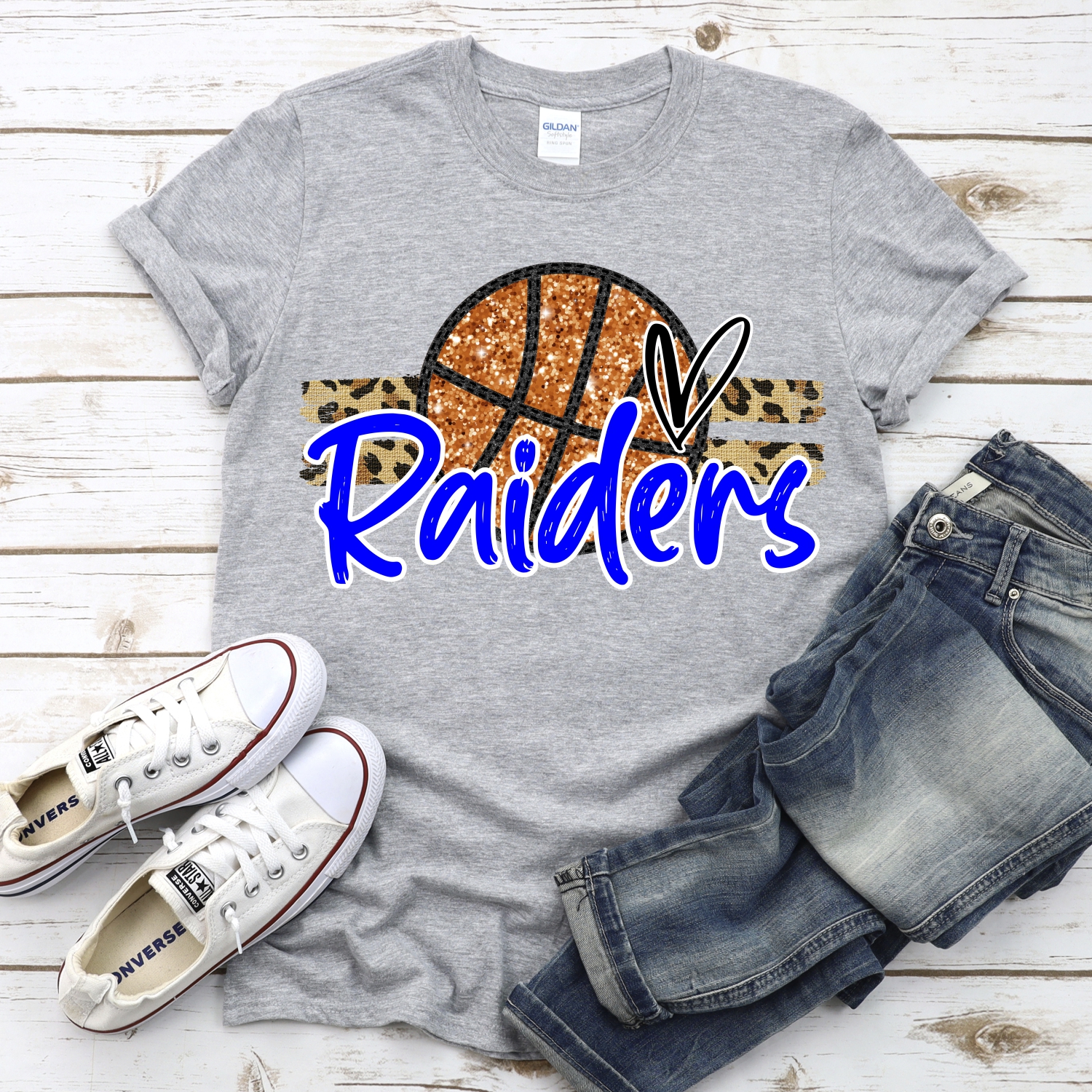 CUSTOM RAIDERS (faux) glitter Basketball on leopard stripes *DTF* Transfer - Image 2