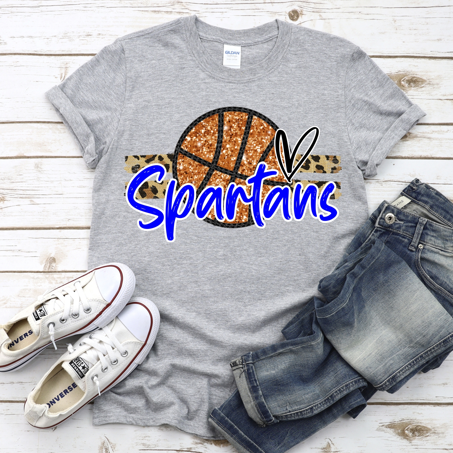 CUSTOM SPARTANS (faux) glitter Basketball on leopard stripes *DTF* Transfer - Image 2