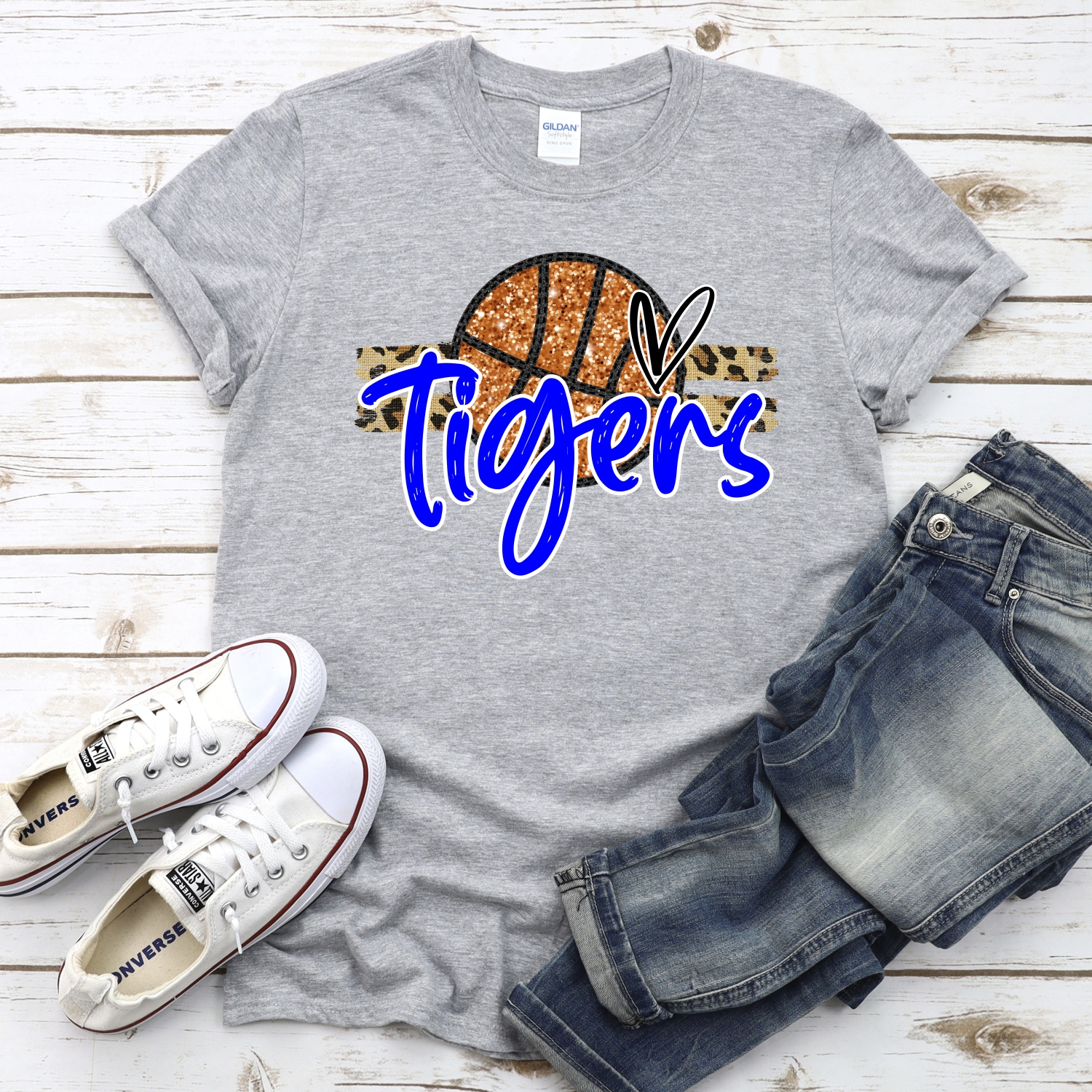 CUSTOM TIGERS (faux) glitter Basketball on leopard stripes *DTF* Transfer - Image 2