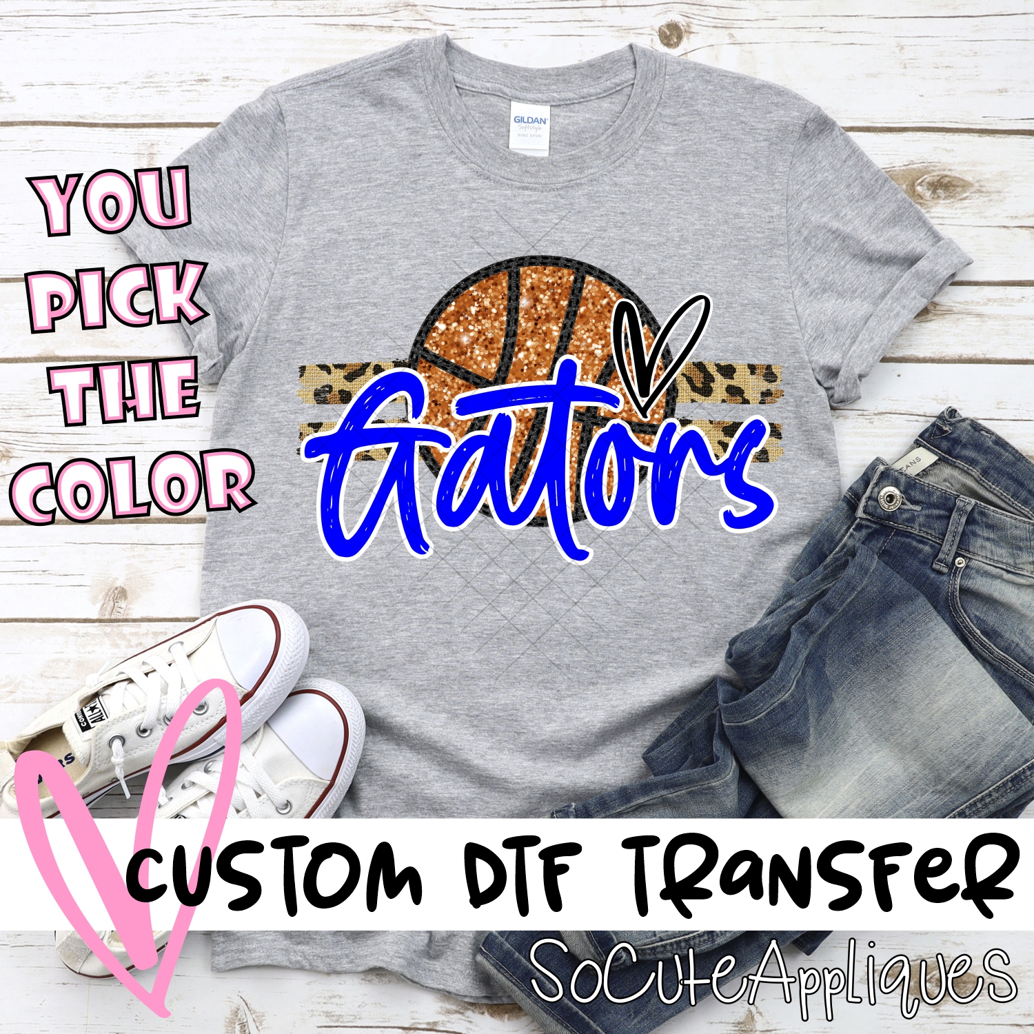 CUSTOM GATORS (faux) glitter Basketball on leopard stripes *DTF* Transfer