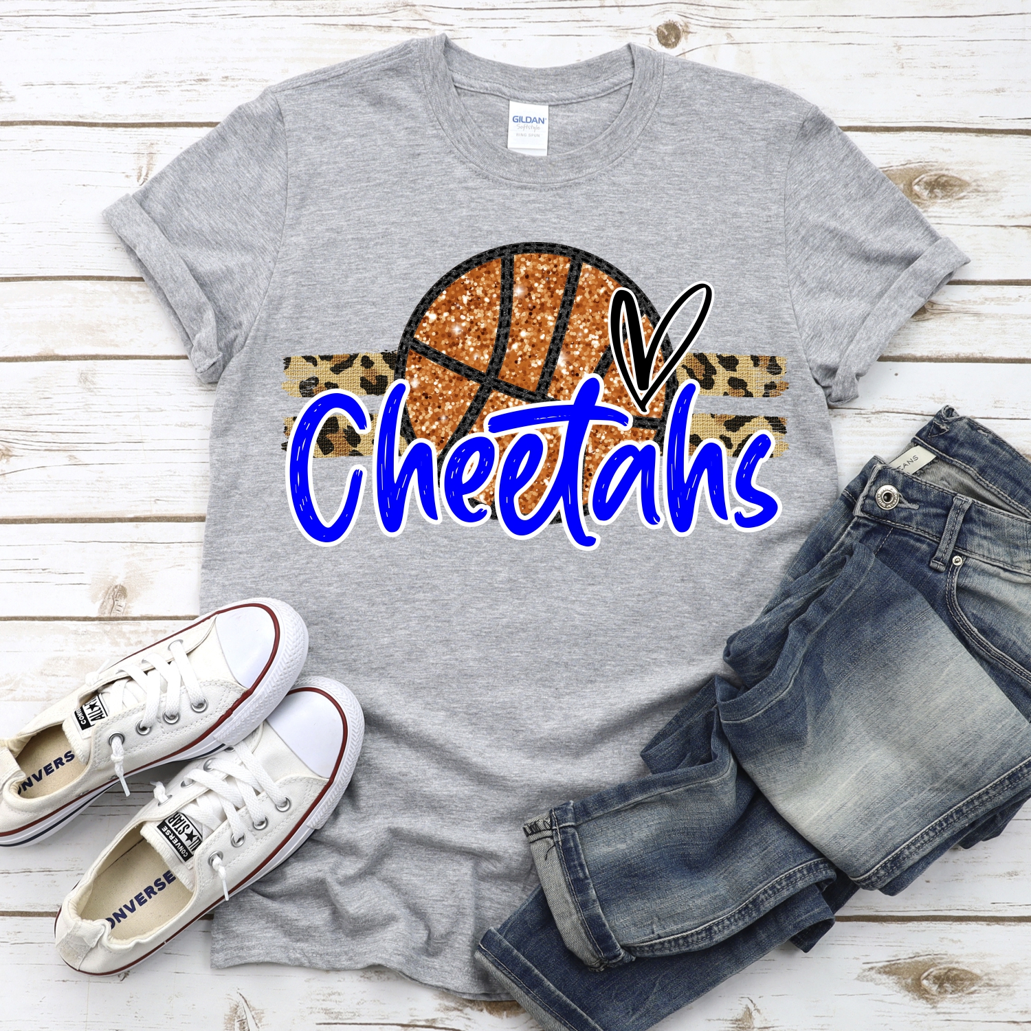 CUSTOM CHEETAHS (faux) glitter Basketball on leopard stripes *DTF* Transfer - Image 2