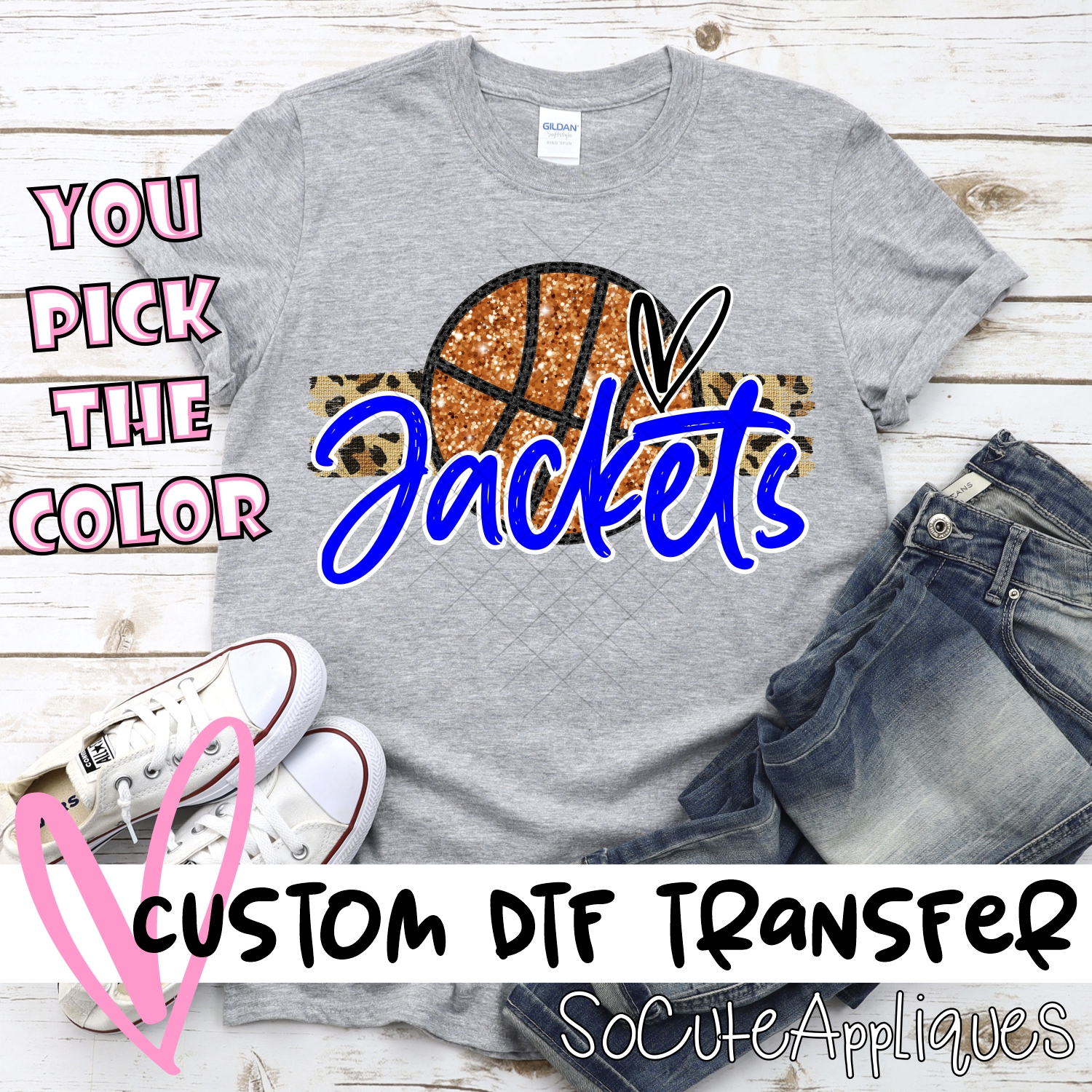 CUSTOM JACKETS (faux) glitter Basketball on leopard stripes *DTF* Transfer