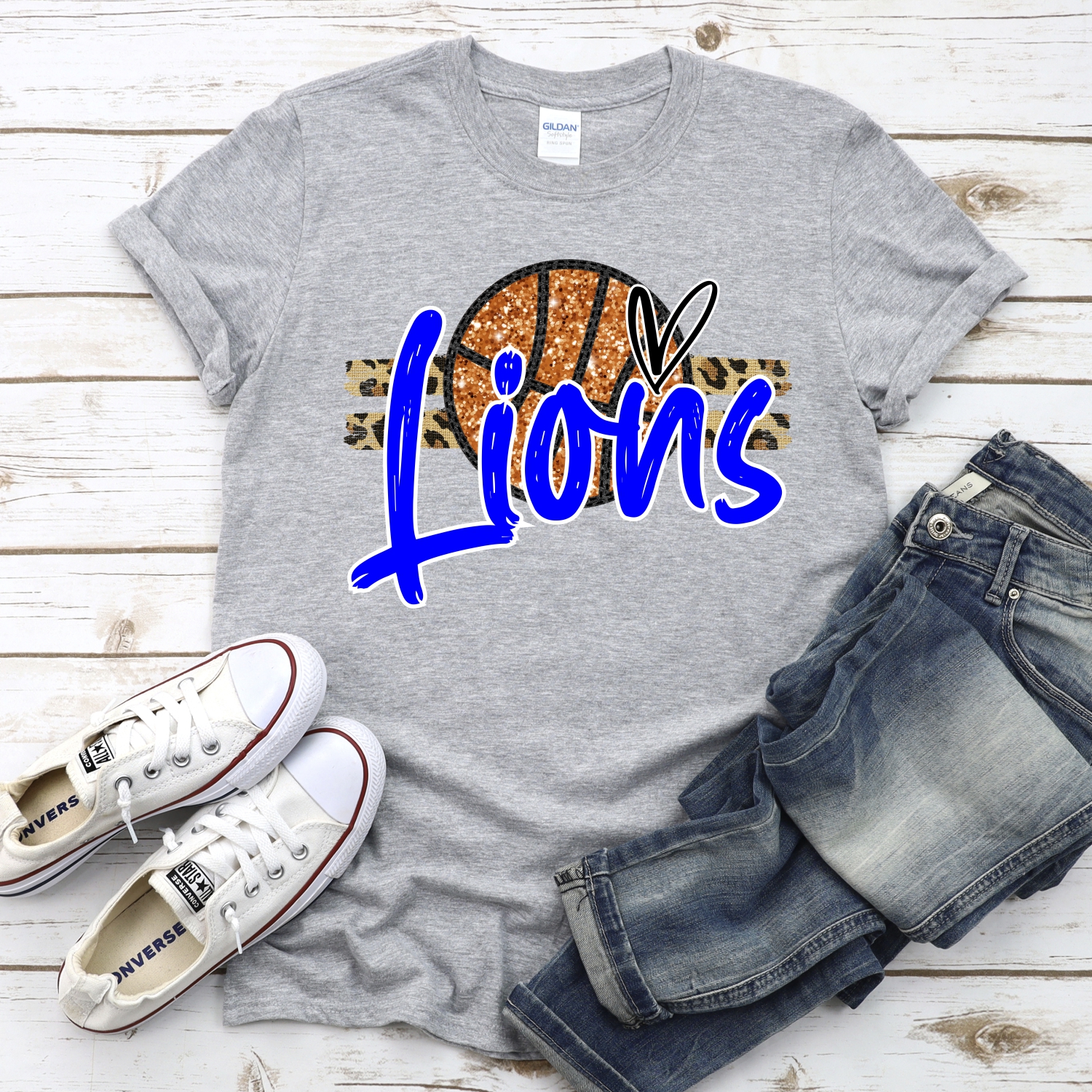 CUSTOM LIONS (faux) glitter Basketball on leopard stripes *DTF* Transfer - Image 2