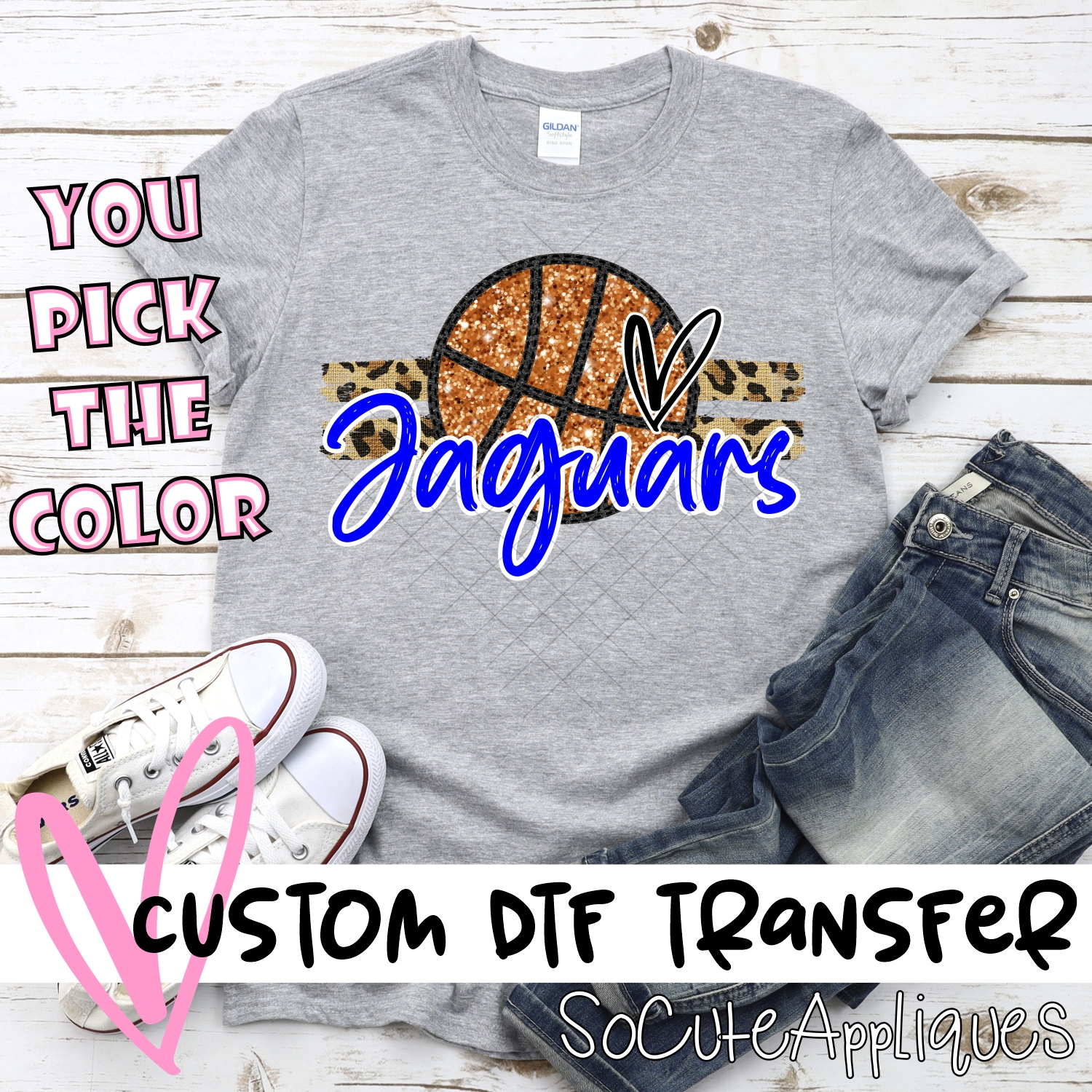 CUSTOM JAGUARS (faux) glitter Basketball on leopard stripes *DTF* Transfer