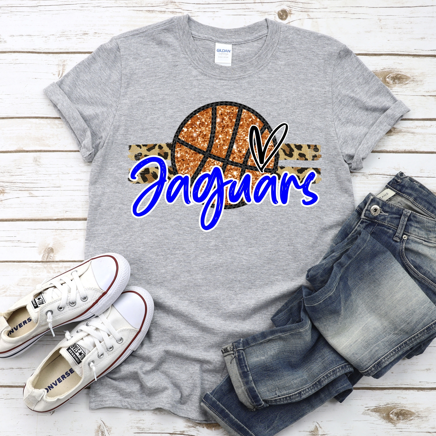 CUSTOM JAGUARS (faux) glitter Basketball on leopard stripes *DTF* Transfer - Image 2