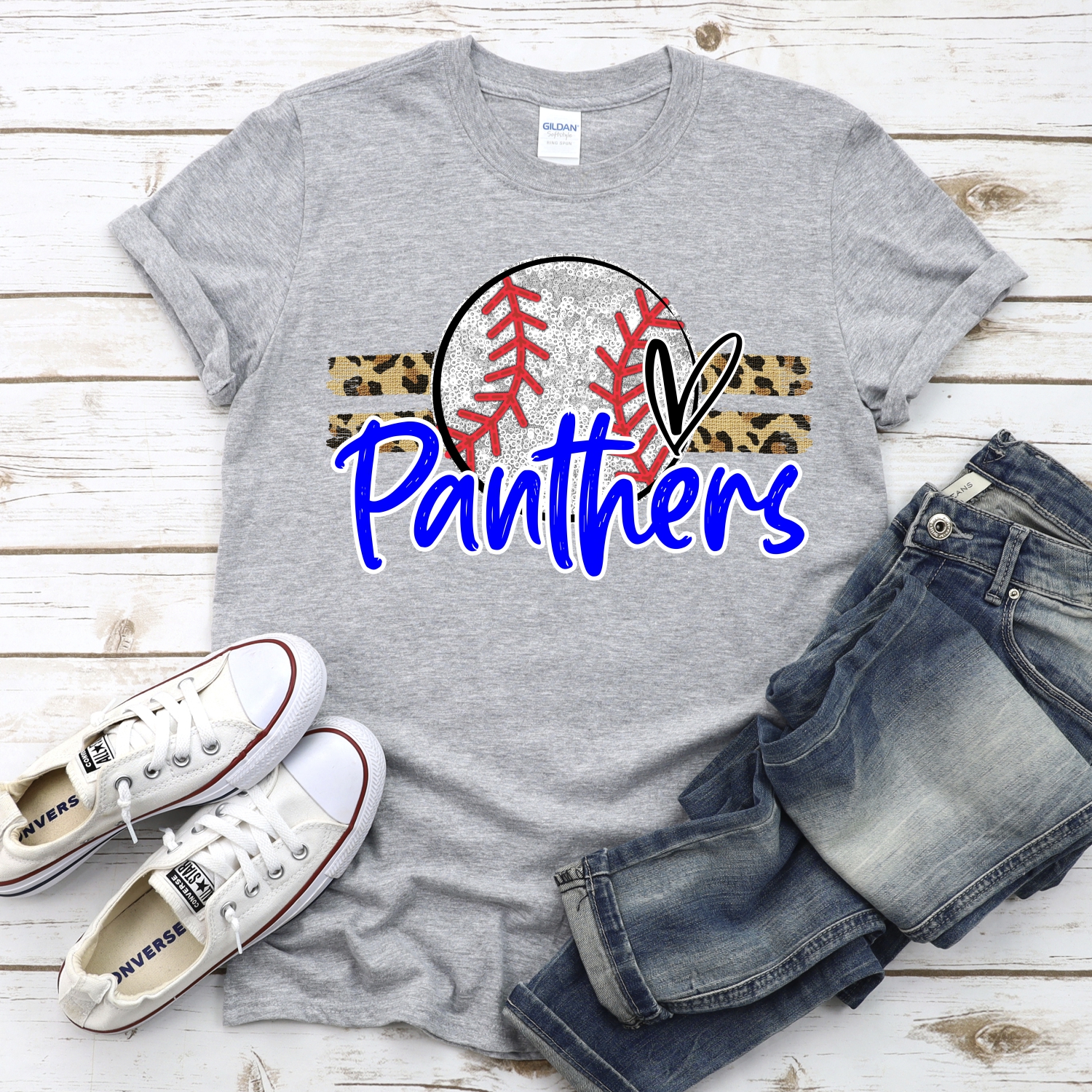 CUSTOM PANTHERS (faux) glitter Baseball on leopard stripes *DTF* Transfer - Image 2