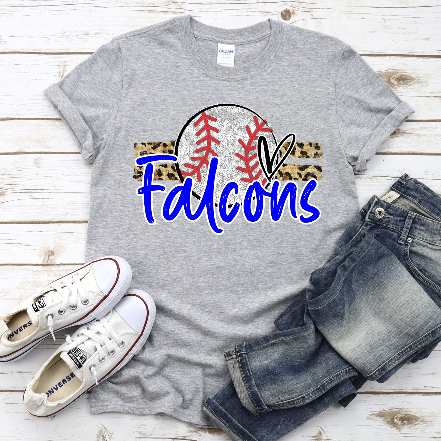 CUSTOM FALCONS (faux) glitter Baseball on leopard stripes *DTF* Transfer - Image 2
