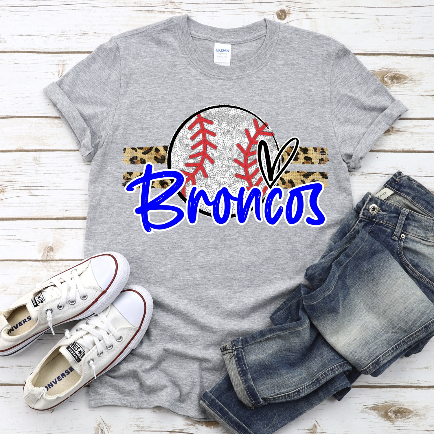 CUSTOM BRONCOS (faux) glitter Baseball on leopard stripes *DTF* Transfer - Image 2