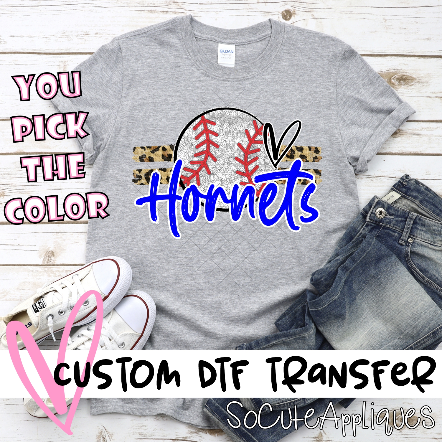 CUSTOM HORNETS (faux) glitter Baseball on leopard stripes *DTF* Transfer