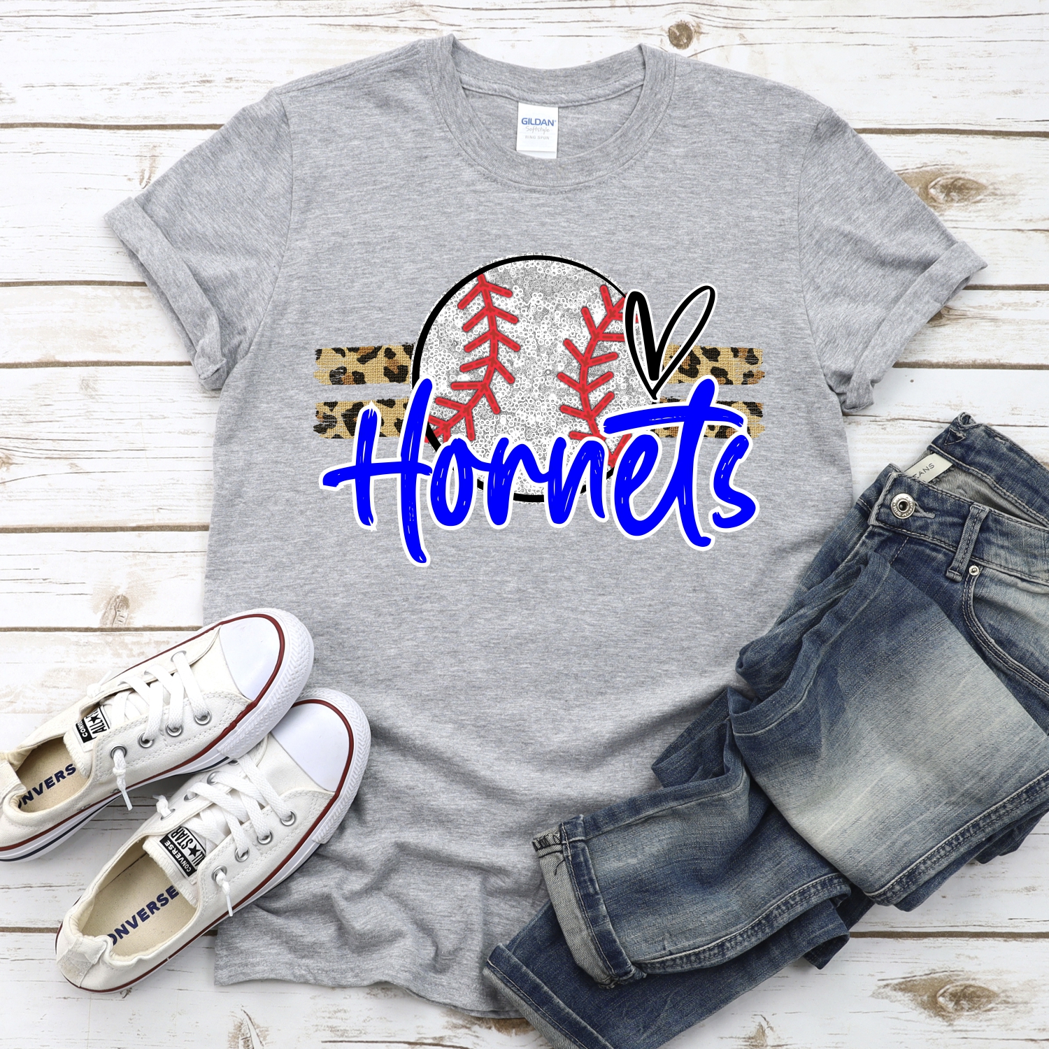 CUSTOM HORNETS (faux) glitter Baseball on leopard stripes *DTF* Transfer - Image 2