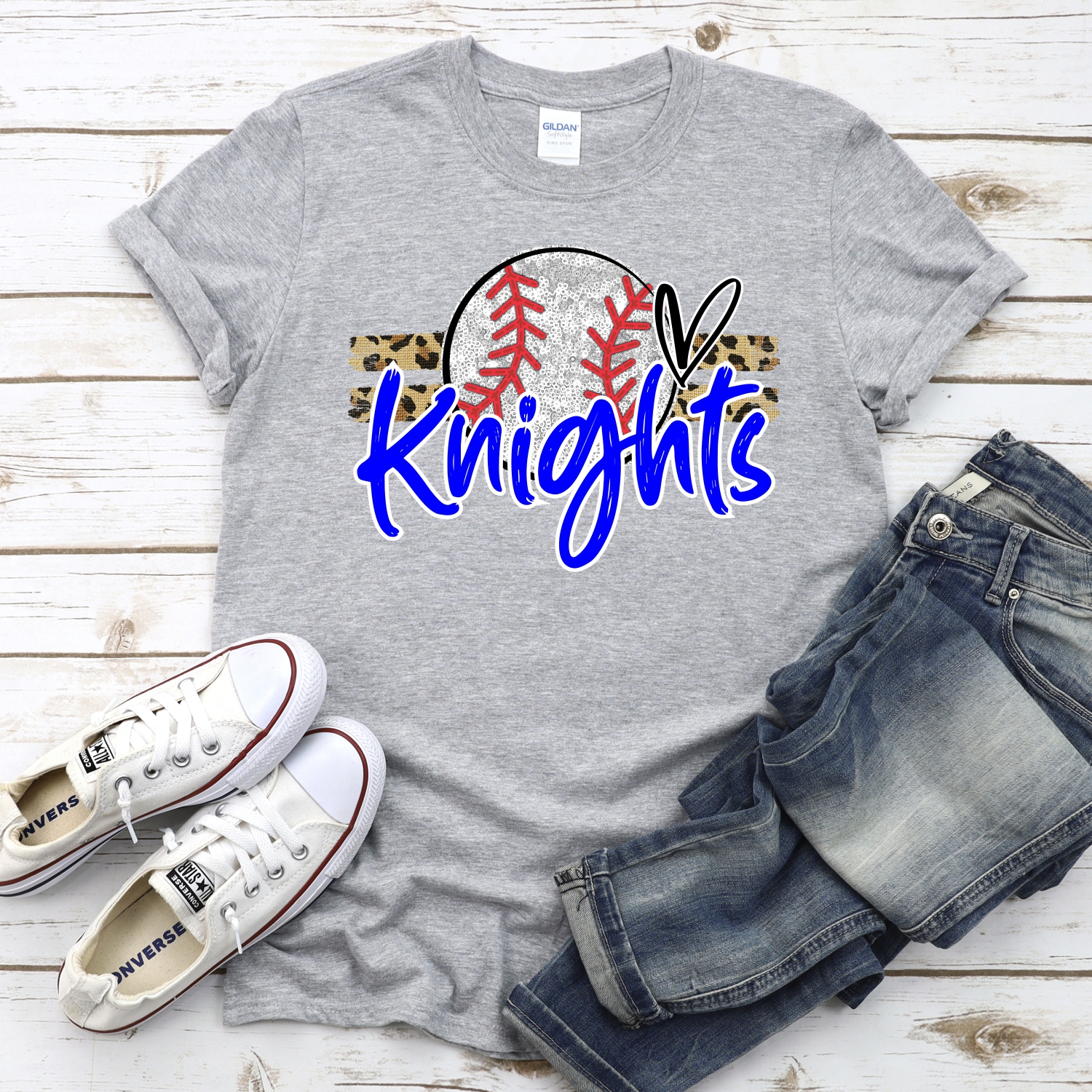 CUSTOM KNIGHTS (faux) glitter Baseball on leopard stripes *DTF* Transfer - Image 2