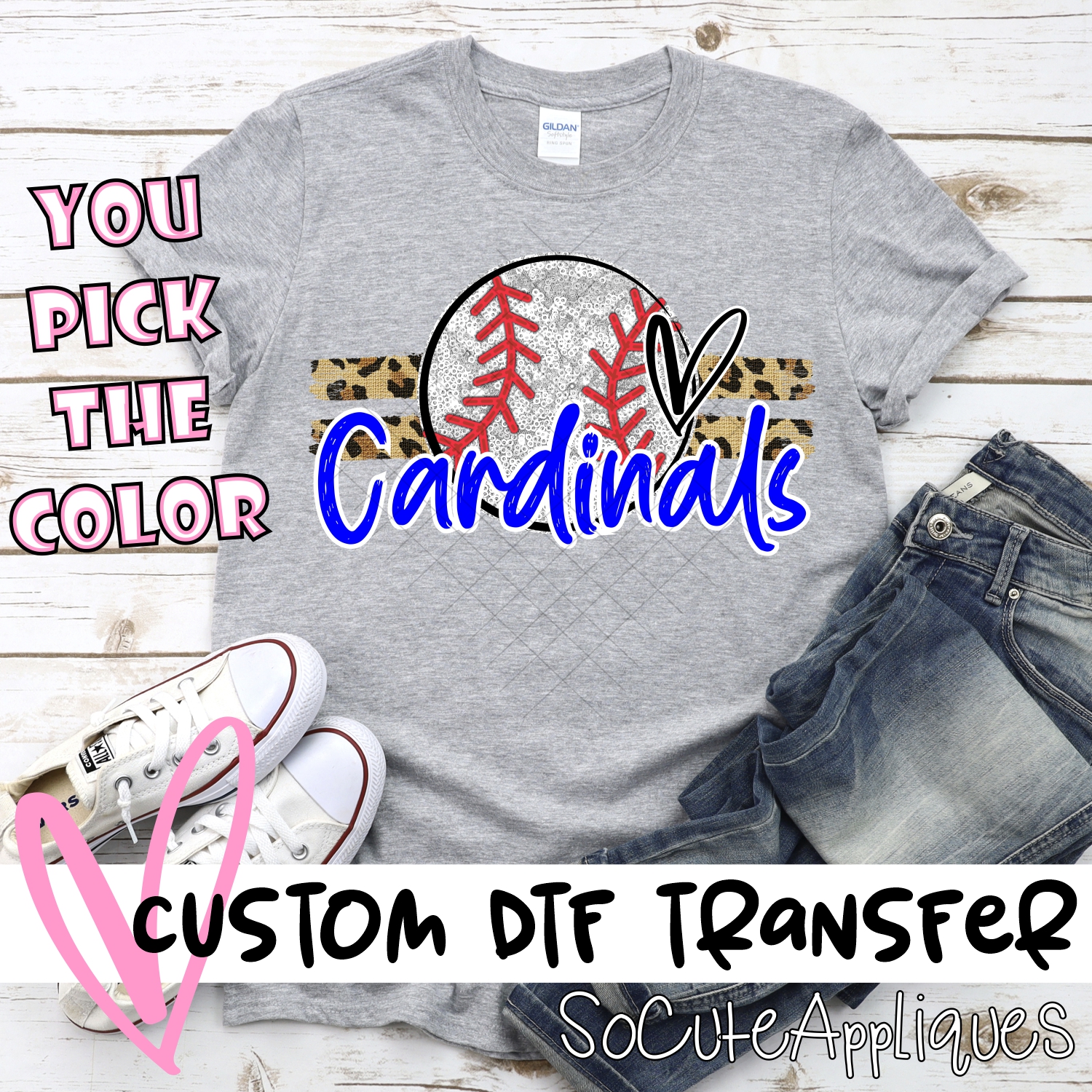 CUSTOM CARDINALS (faux) glitter Baseball on leopard stripes *DTF* Transfer