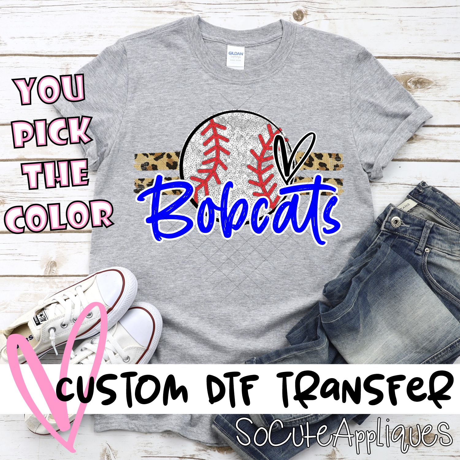 CUSTOM BOBCATS (faux) glitter Baseball on leopard stripes *DTF* Transfer