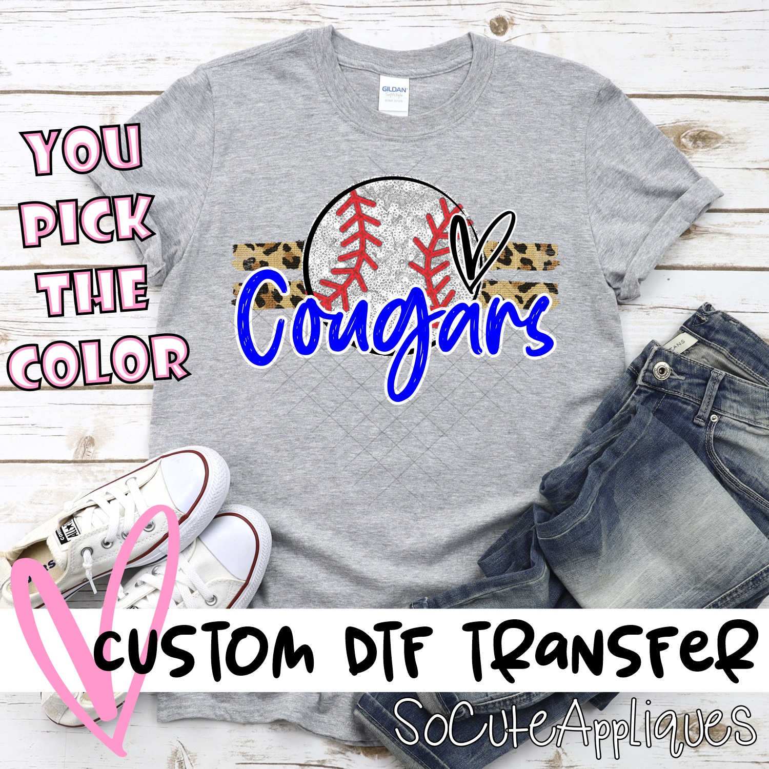 CUSTOM COUGARS (faux) glitter Baseball on leopard stripes *DTF* Transfer