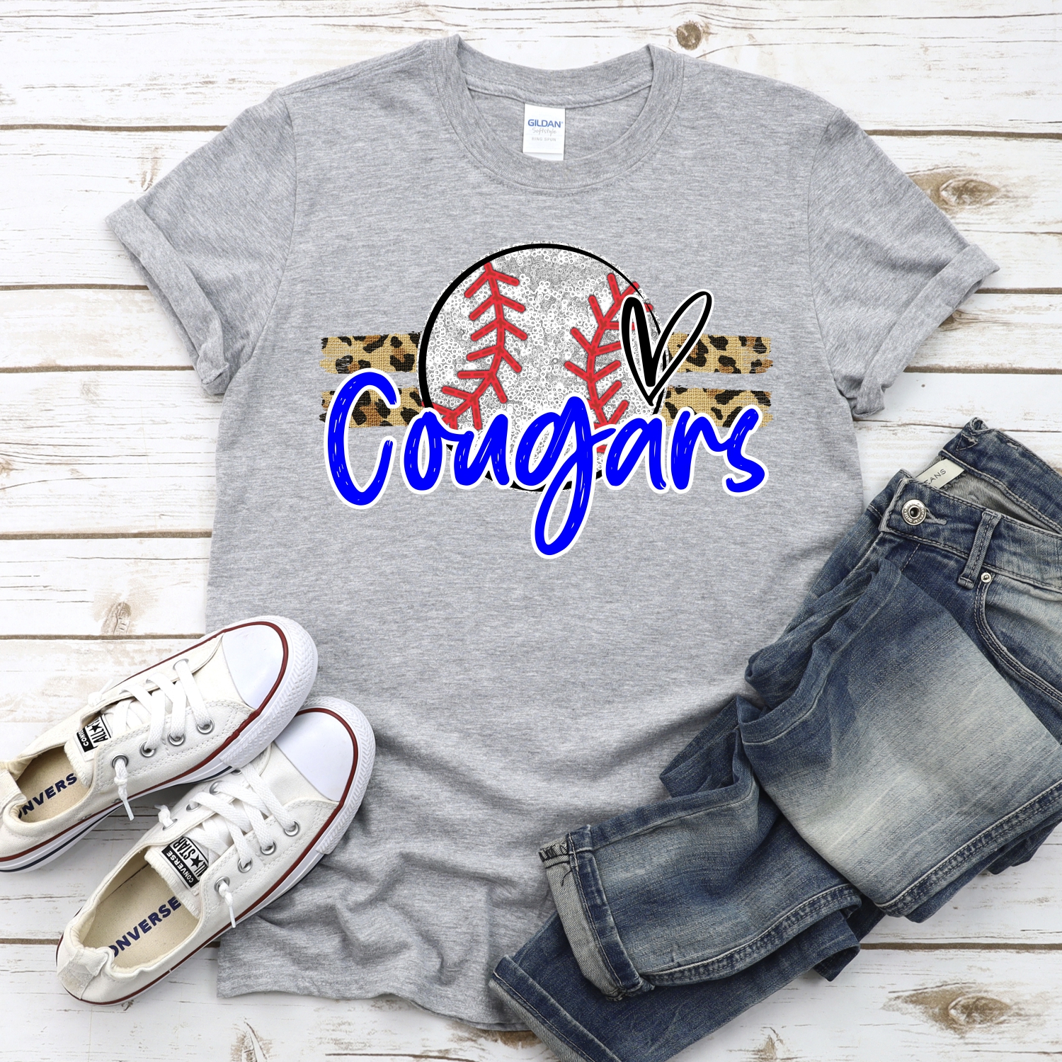 CUSTOM COUGARS (faux) glitter Baseball on leopard stripes *DTF* Transfer - Image 2